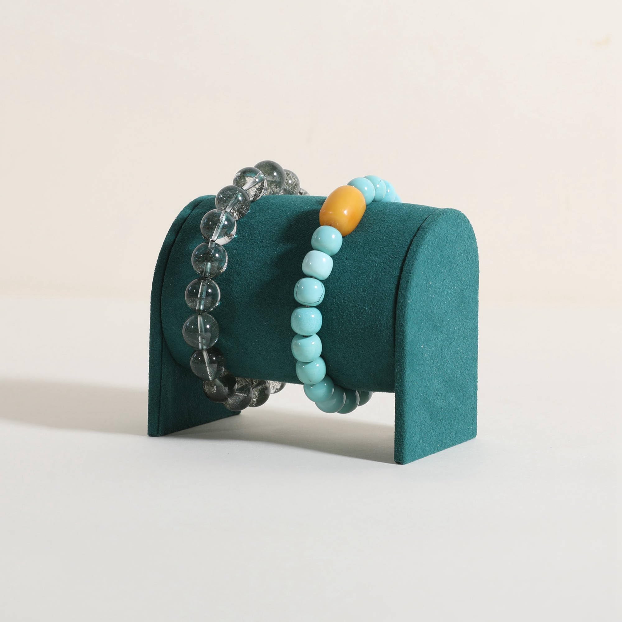 Gemeshou Green Beige Bracelet Storage Organizer For Boutique Store, Velvet Watch Display Stand For Selling, Woman Jewelry Bangle Holder For Countertop Home Decor【Bracelet Holder-】
