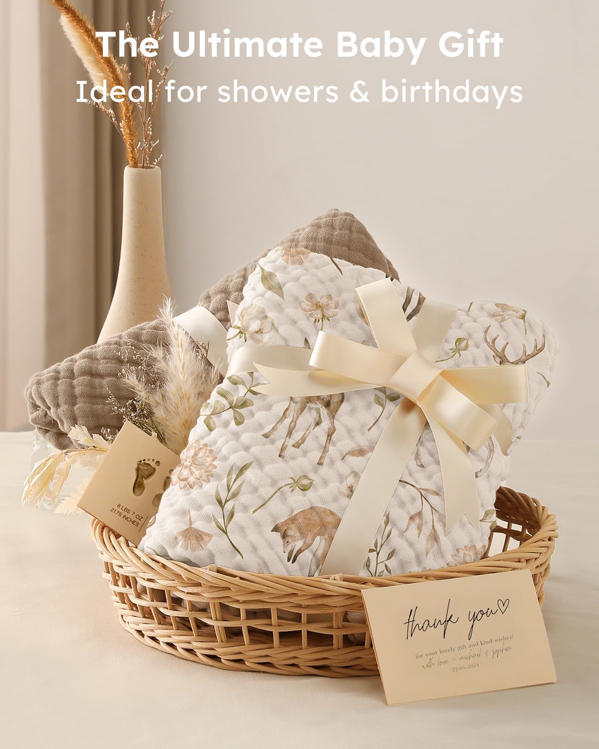 Yoofoss Hooded Baby Towels for Newborn 2 Pack 100% Muslin Organic Cotton Baby Bath Towel with Hood for Babies, Infant, Toddler and Kids, Large 32x32Inch, Soft and Absorbent Newborn Essential - Image 5