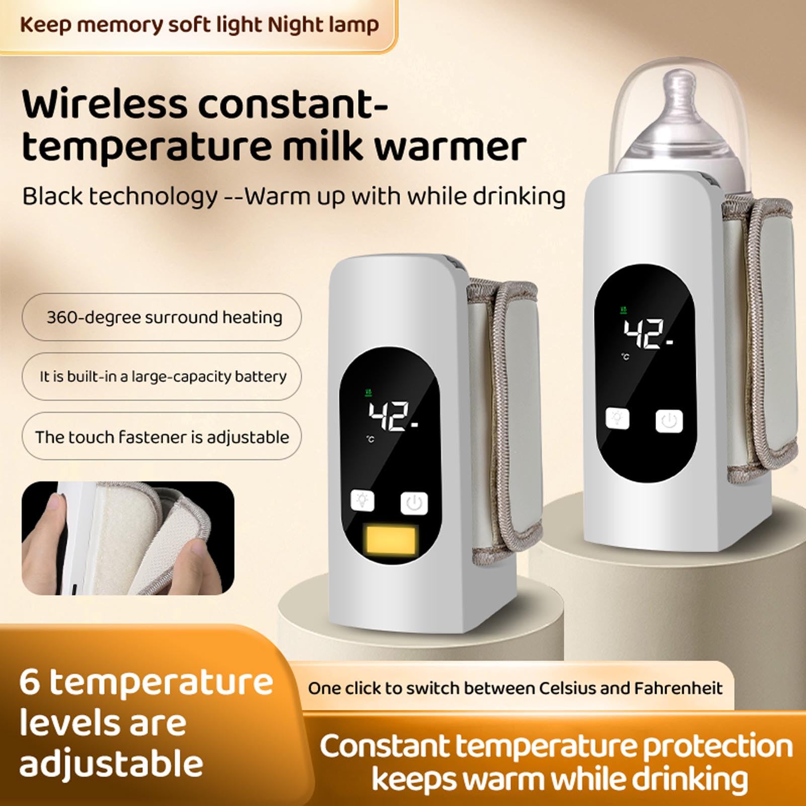 Scaldabiberon, Batteria Ricaricabile da 9000 MAh Scaldalatte Elettrico con Ricarica USB con Design Portatile e Temperatura Costante per Viaggi, Uso Esterno e Riscaldamento di Alimenti per