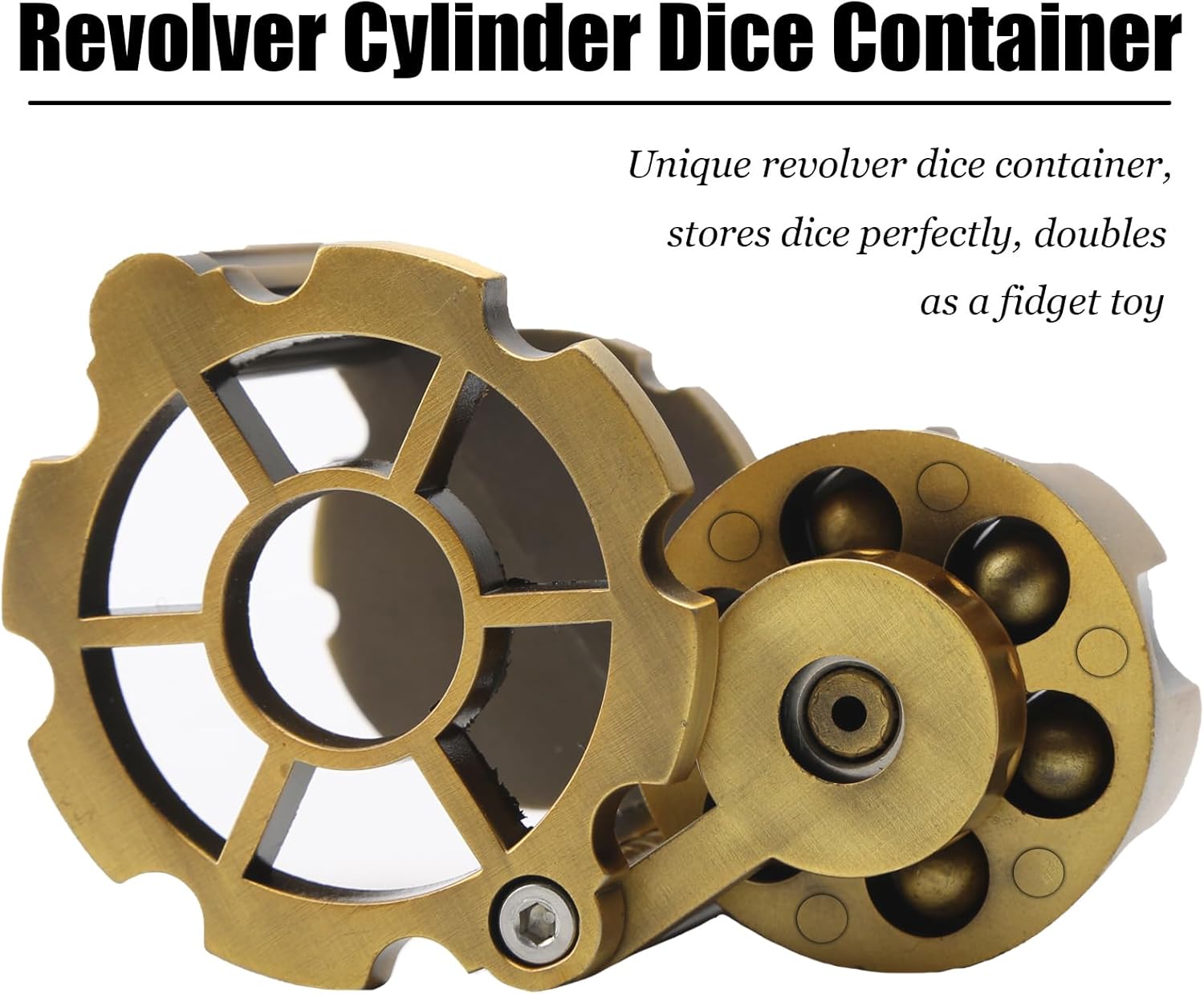 Bullet Dice, Revolver Bullet Metal Dice Set with Spinning Revolver Cylinder Container & Seven Polyhedron Dices for Sci-Fi, War, Crime Theme Tabletop Games