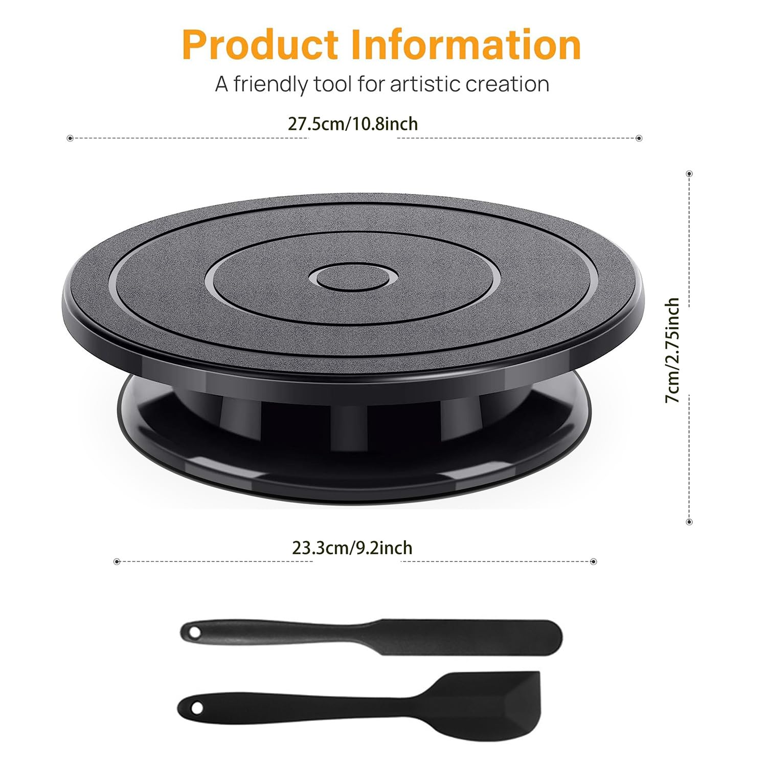 Tocadiscos de plástico negro de 28 cm, diseño moderno, rotación de 360°, perfecto para decoración de pasteles y pintura, ideal para aficionados y entusiastas del bricolaje