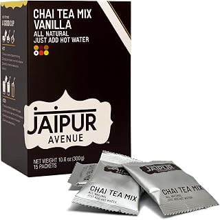 Jaipur Avenue Vanilla Chai Tea Mix Crafted with All-Natural Assam Black Tea, Vanilla, Cane Sugar, and Premium Dry Milk - Preservative-Free, Gluten-Free, Authentic Indian Chai Tea Latte (15 Servings)