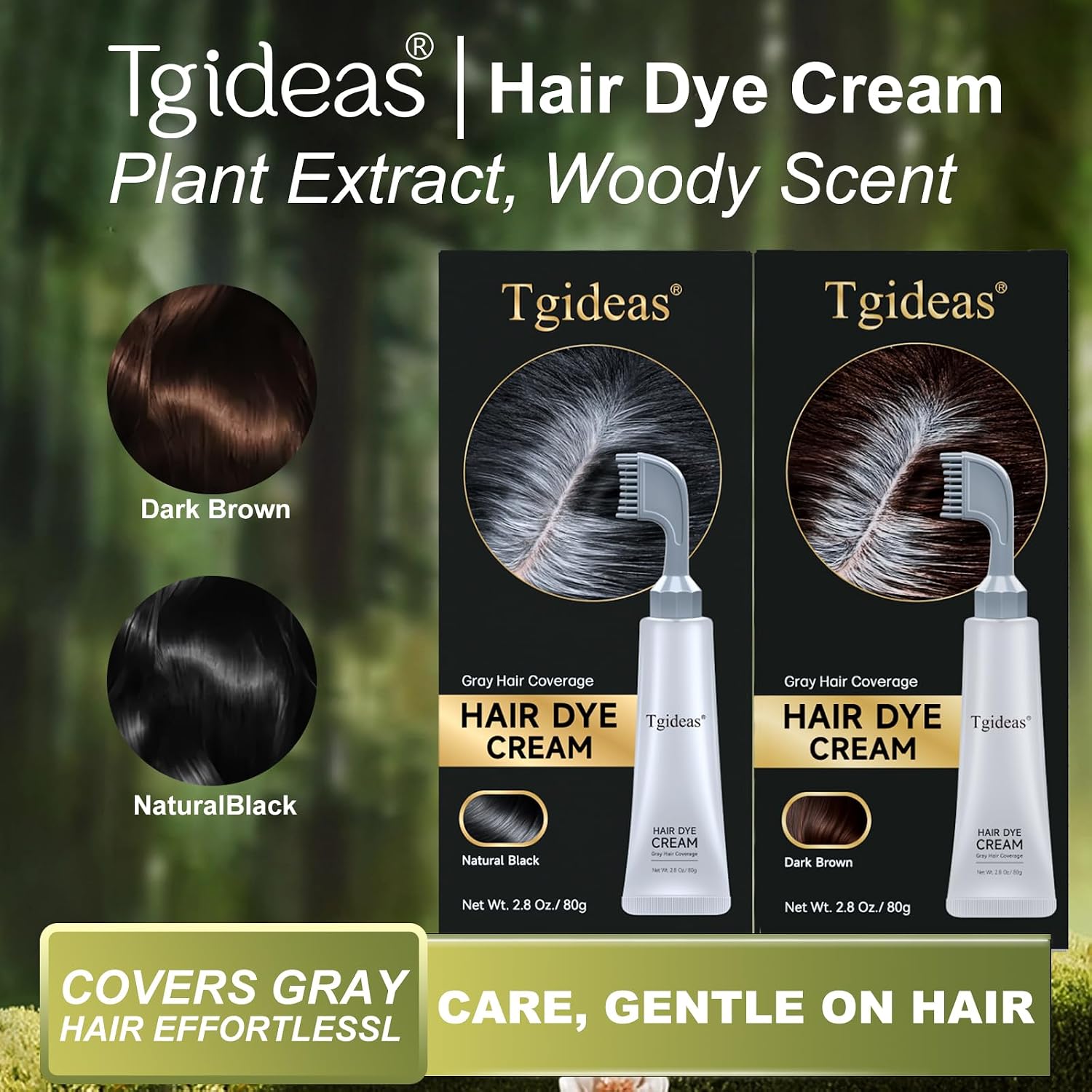 Tgideas Hair Dye Cream Comb with Natural Plant Extract, Root Touch Up Hair Color, Ammonia Free for Men & Women, Easy No Mix Gray Coverage, No Bleaching, All Types, Natural Black, 2.8Oz, 1 Kit