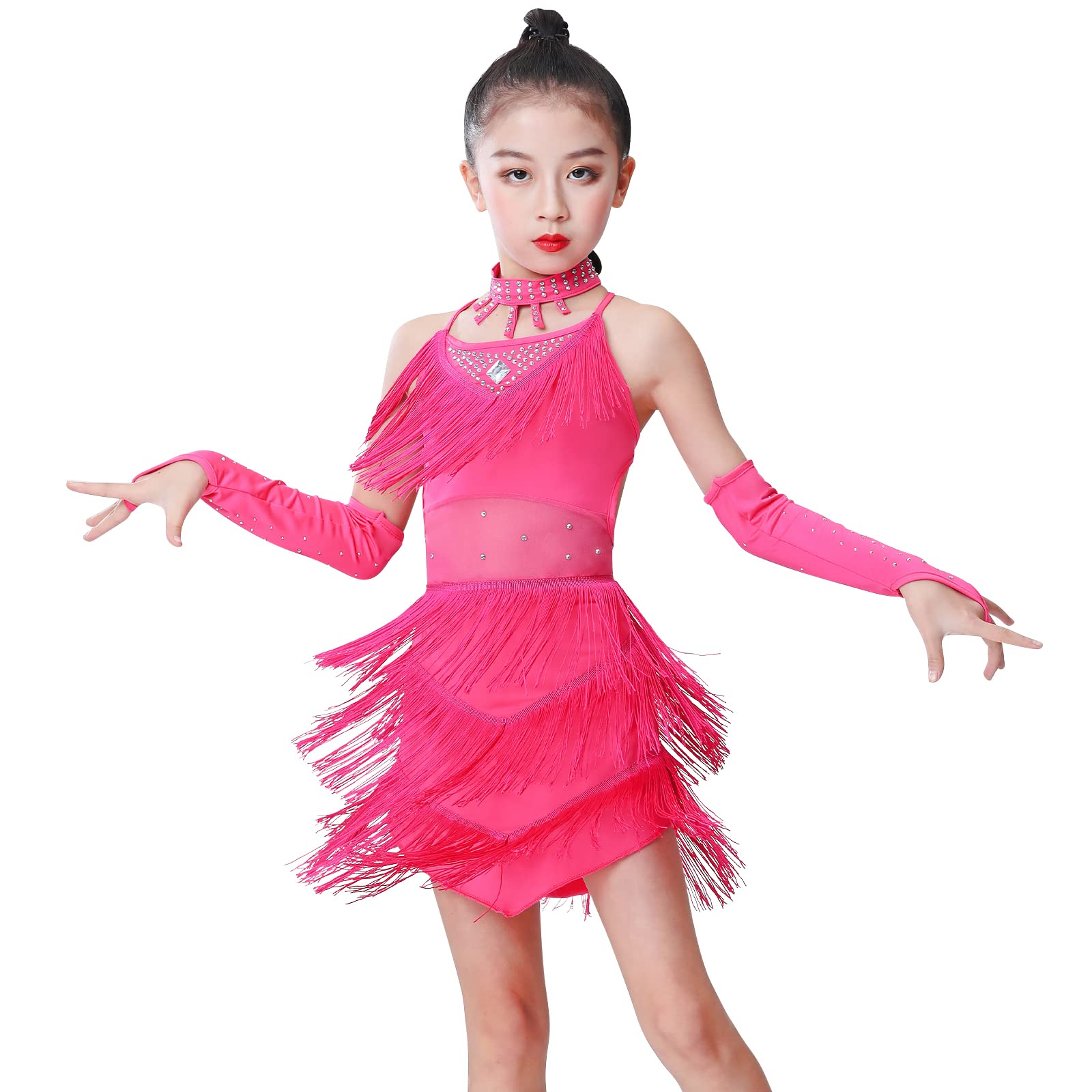 AFAVOMAFAVOM Latin Sequin Tassel Fringe Dance Dress