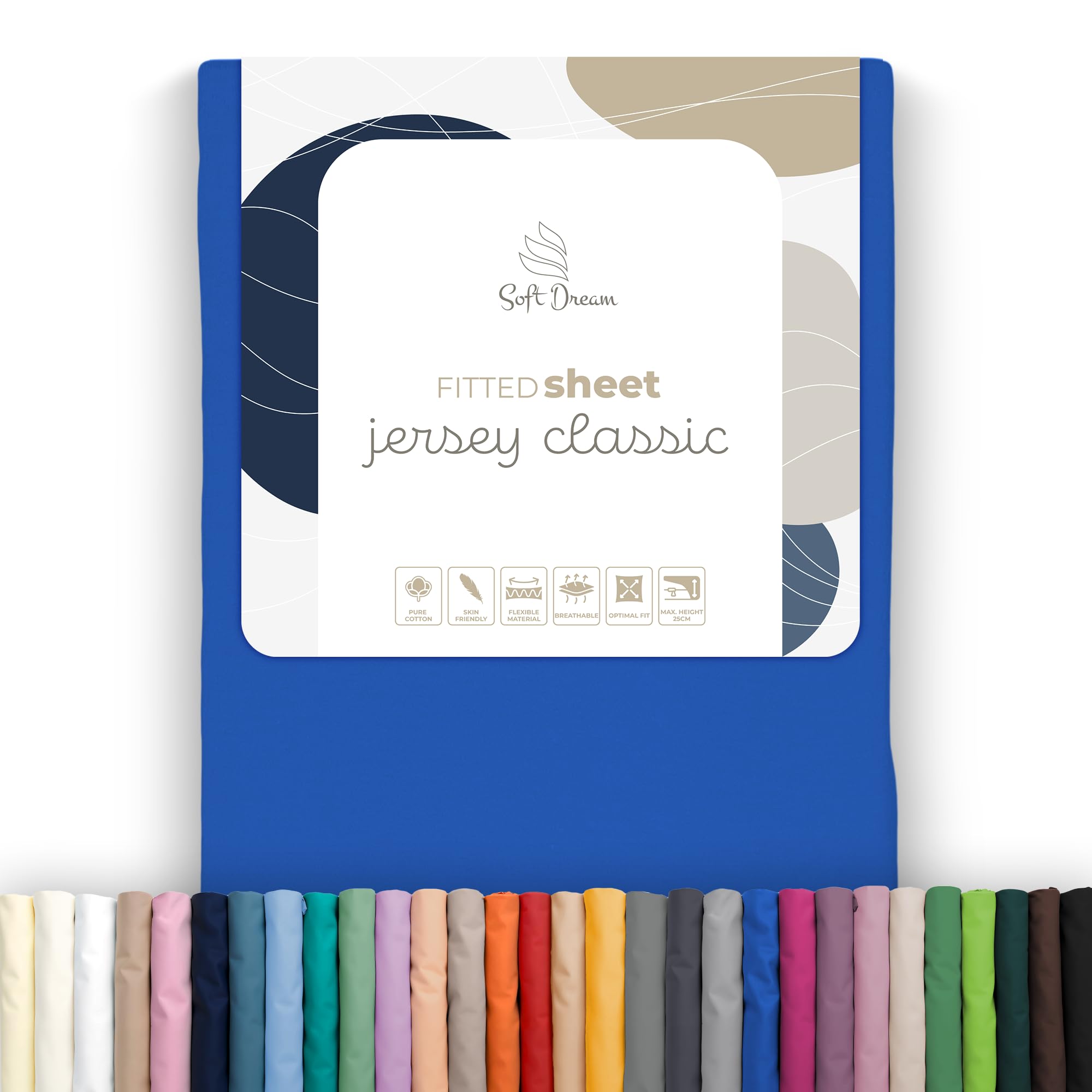 Soft Dream Fitted Sheet 200 x 200 cm 100% Cotton Jersey - Elasticated Edge, 30 cm Bridge I for Mattresses up to 25 cm Height I Oeko-Tex Standard 100, Made in EU - Cornflower