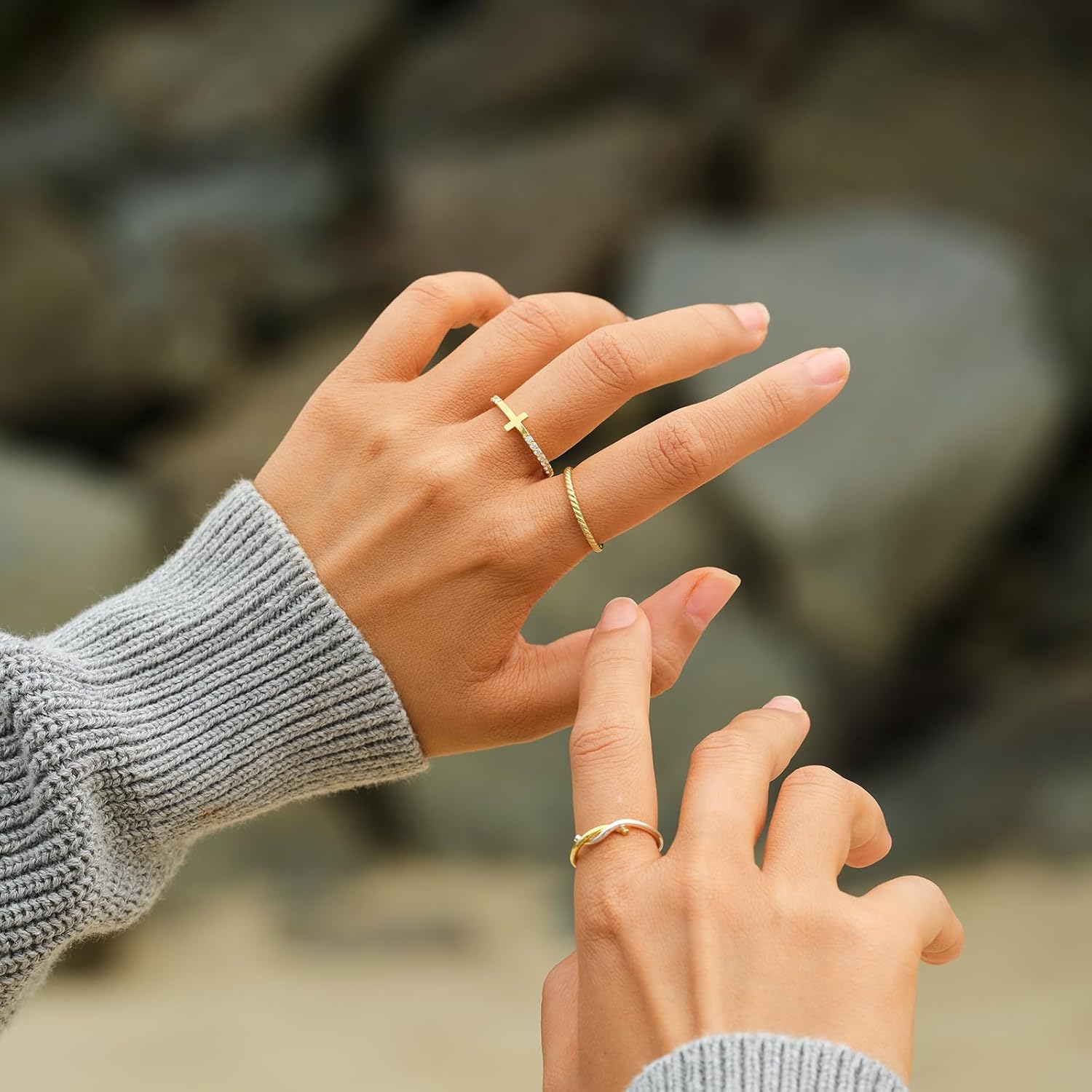 STORYJEWELLERY Gold Plated Rings for Women, Stackable Rings, Gold Plated Wedding Bands for Women, Twisted Thin Ring Band, Simple Pointer Finger Ring, Gifts for Her - Image 5