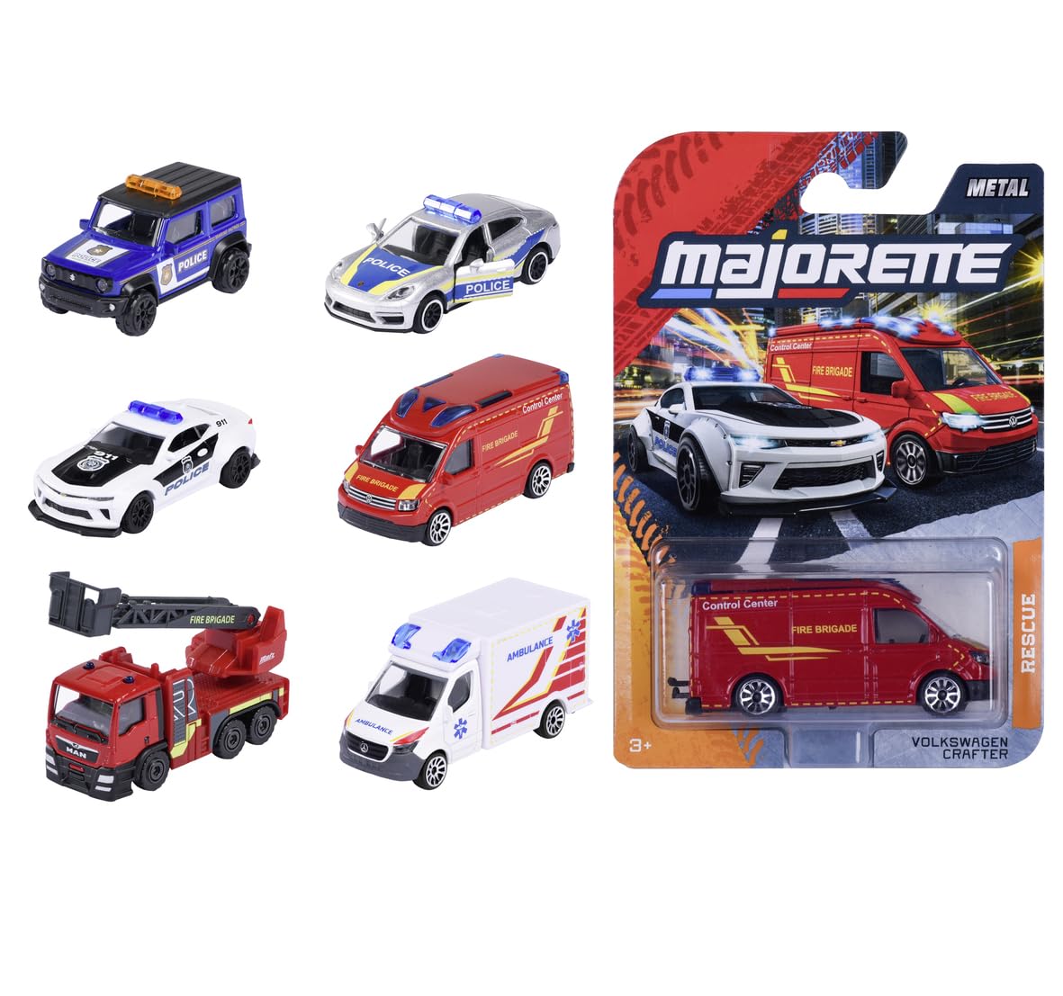 Majorette, Emergency Vehicles Premium Assortment 6 Random, Metal Cars 1:64 Ride Strong Rescue Collection, Police Fire Ambulance, 3", Free Wheel, +3 Years (8503000003038)