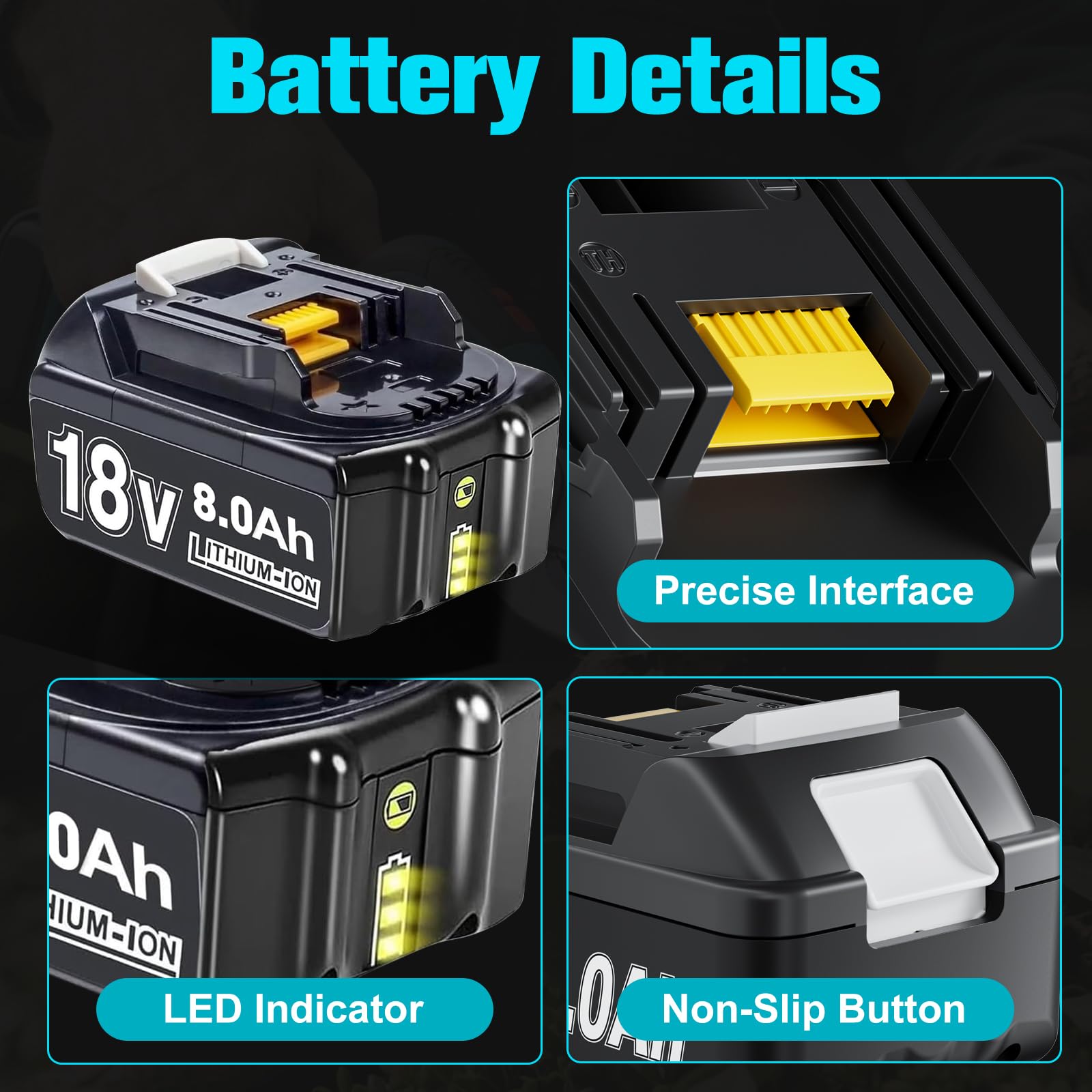 2 batterie di ricambio da 8000 Ah per batteria Makita da 18 V