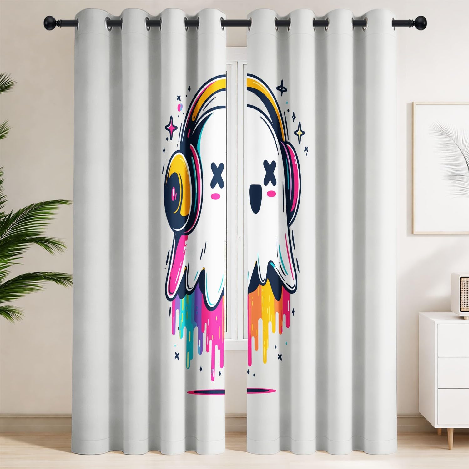 Rideau occultant musique et isolant thermique avec fantôme mignon pour chambre