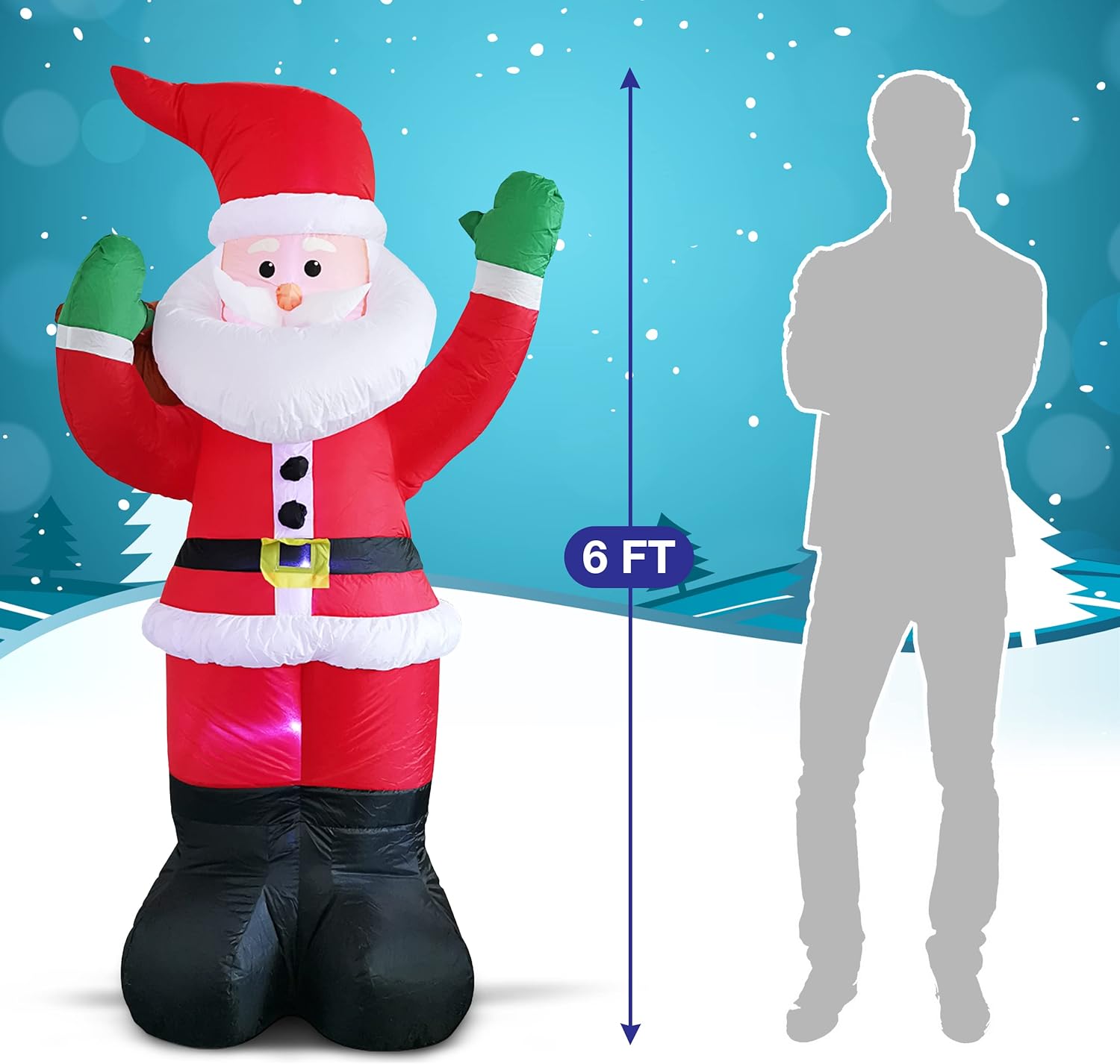 Holiday Essence - 6 Ft Christmas Inflatable Santa Claus Outdoor Decoration, LED Light Up Xmas Yard Giant Blow Up Santa with Gift Bag Large Indoor Home Garden Family Prop Holiday Decorations