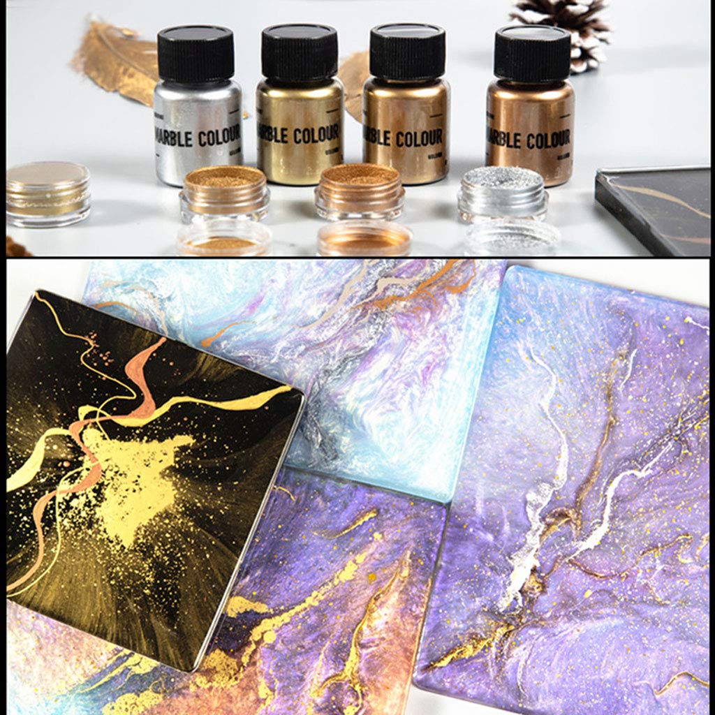 Poudre Pigment Métallique 5 Couleurs - 15g Each - Pour Résine Epoxy, Savon, Slime - Or, Argent, Cuivre, Lapis, Ambre