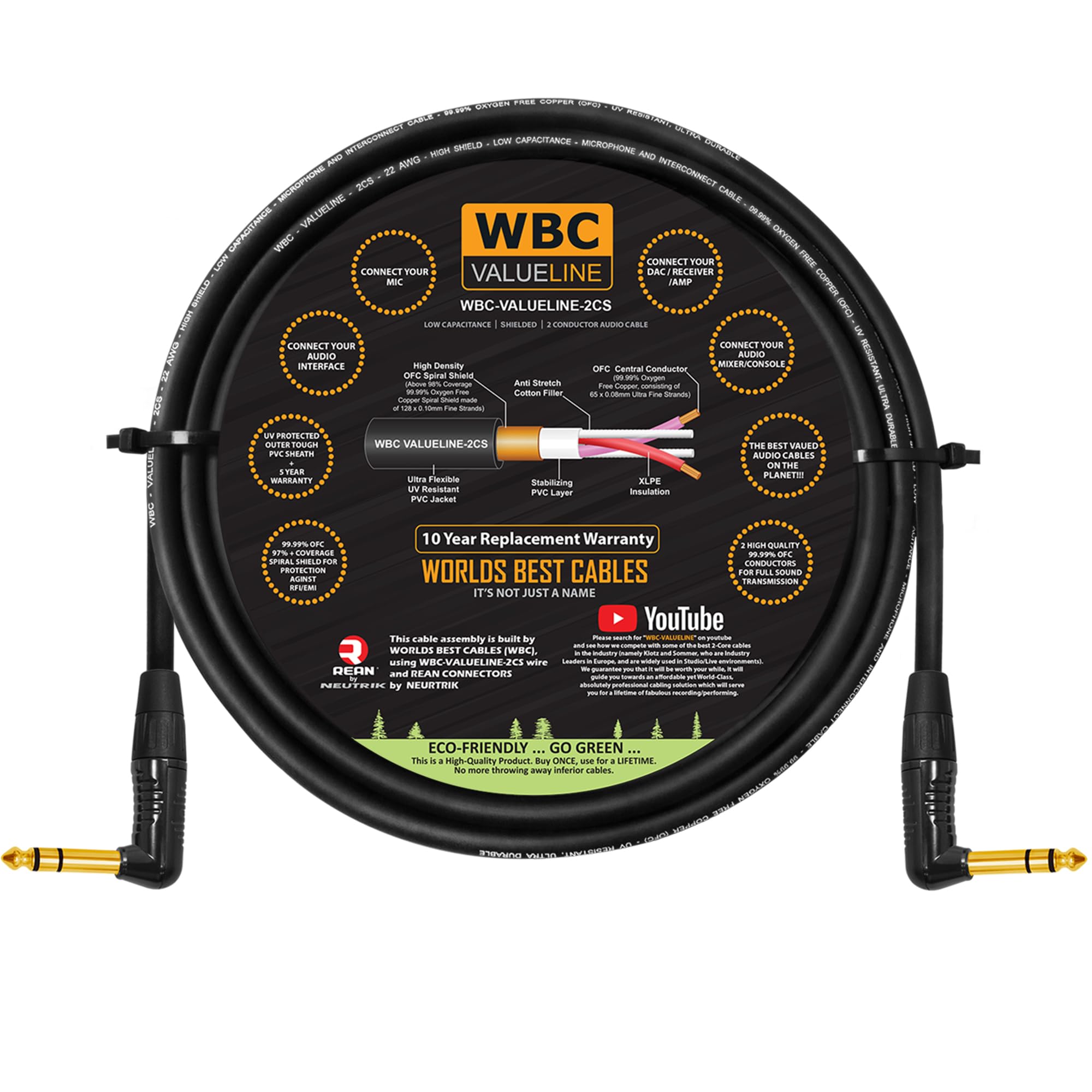 Câbles d'interconnexion flexibles WBC-VALUELINE-2CS blindés 22 AWG de 1,2 m