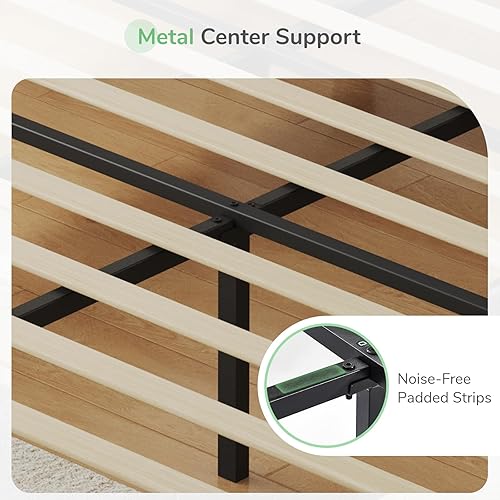 Miniatura 5 de Novilla Base de cama de plataforma Queen para dormitorio, marco de cama tamaño Queen con cabecera y soporte de listones de madera, cama de