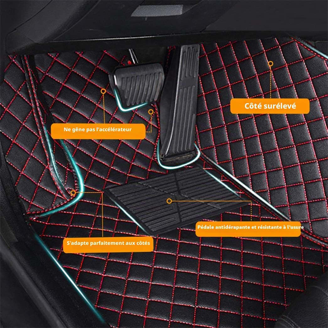 Cobear Tapis de Sol de Voiture pour 98% des berlines, des compactes, des coupés, des Breaks, des cabriolets et des monospaces - Tapis de Sol Auto en Cuir synthétique imperméable,Rouge et Noir