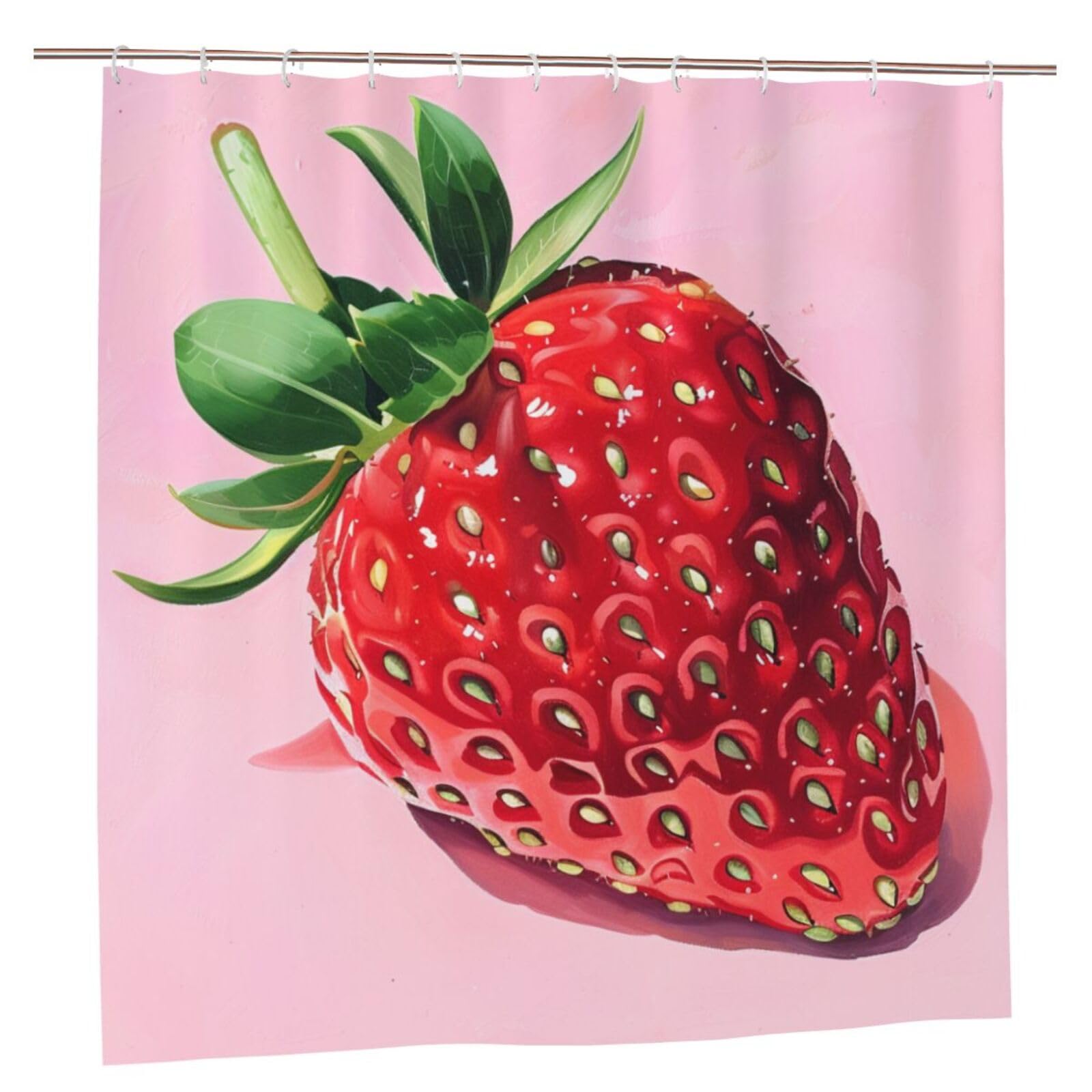 BWWHCCTI Strawberry Printed Shower Curtain With 12 Plastic Hooks Opaque Quick Drying Waterproof Shower Curtains Sets For Bathroom 183x183 CM