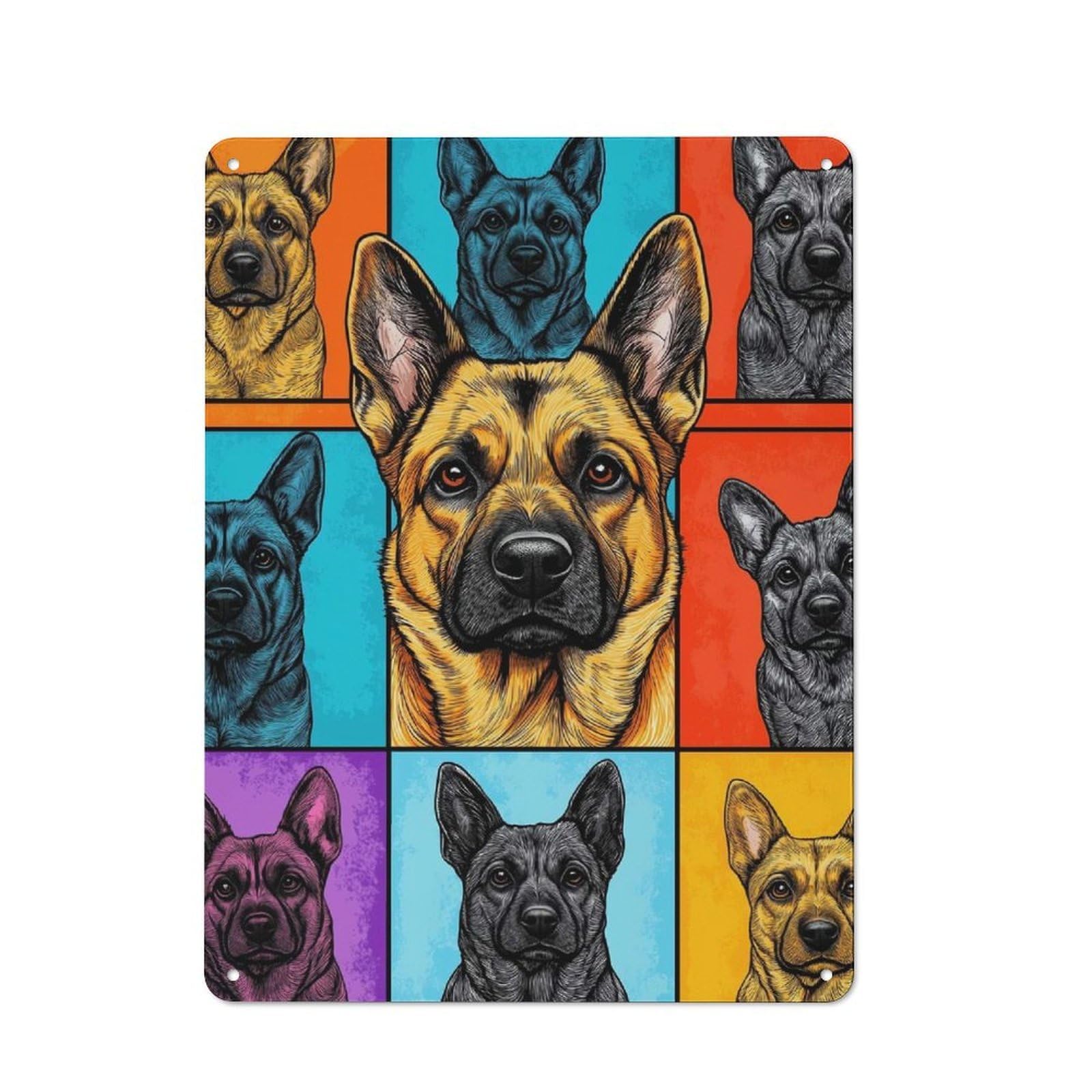 Junmoney Pop Art German Shepherd Retro Metal Sign 40X30cm For Hobby Room Or Studio, Autumn Wall Decor For Creative Interior Collectors