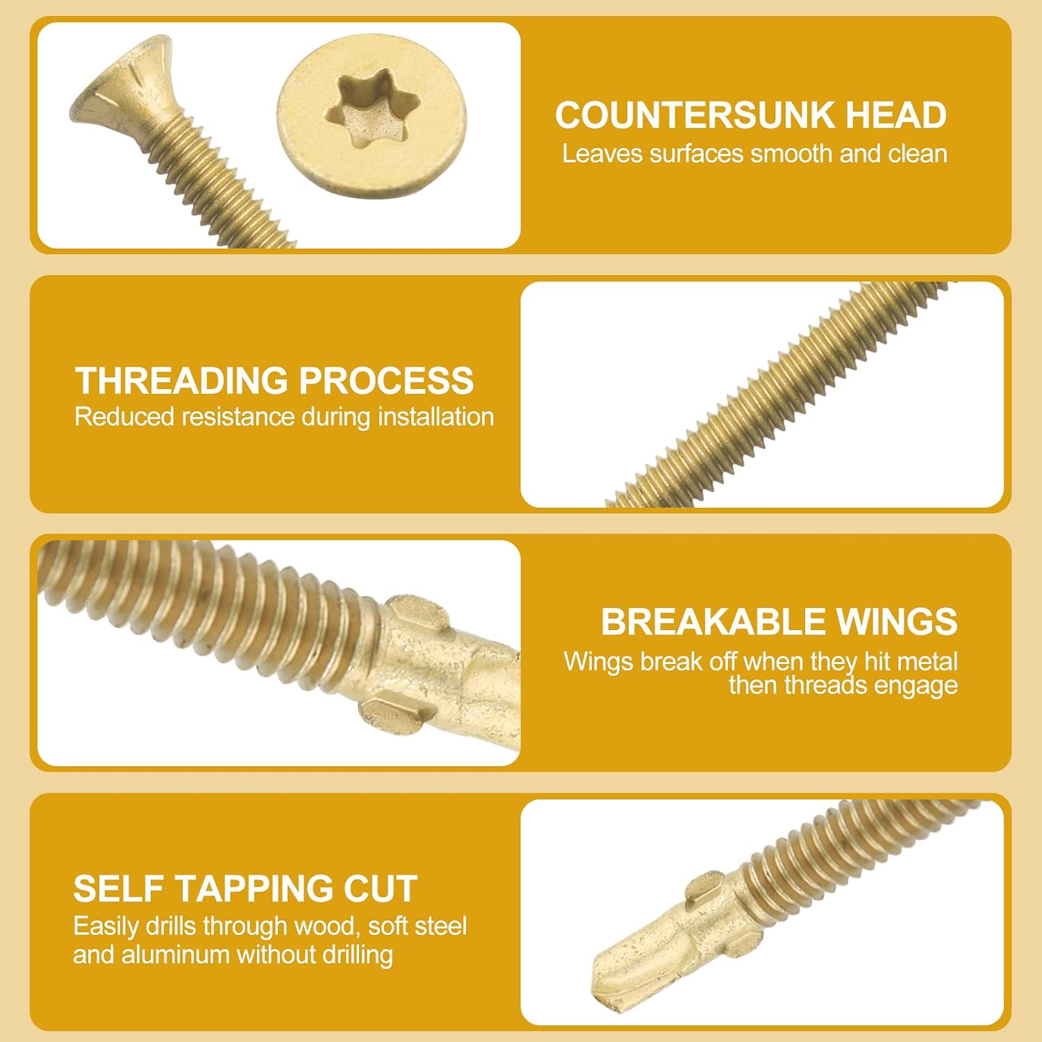 #14 x 4" Reamer Torx/Star Head Self-Drilling Wood to Metal Tek Screws - T-30 Head for Flatbeds, Trailers, or Wood to Steel Fastening (25 pcs), Brass