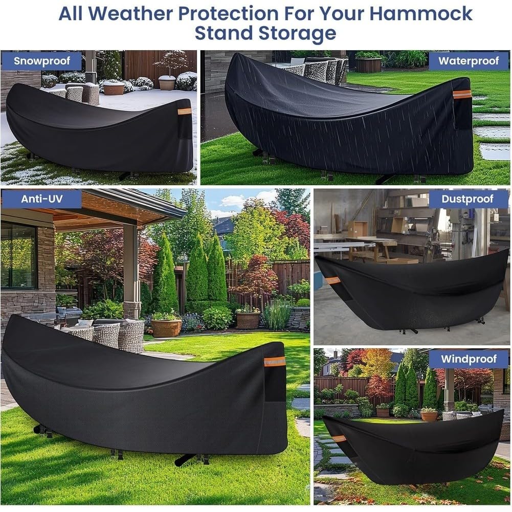 Outdoor Hängendes Bett Abdeckung Wasserdichtes Oxford Gewebe 370X140x93 Cm Winddicht Allwetter Schutz UV Beständig Mit Verstellbaren Schnallen Elastischen Säumen Reflektierendem Griff(Black 210D)