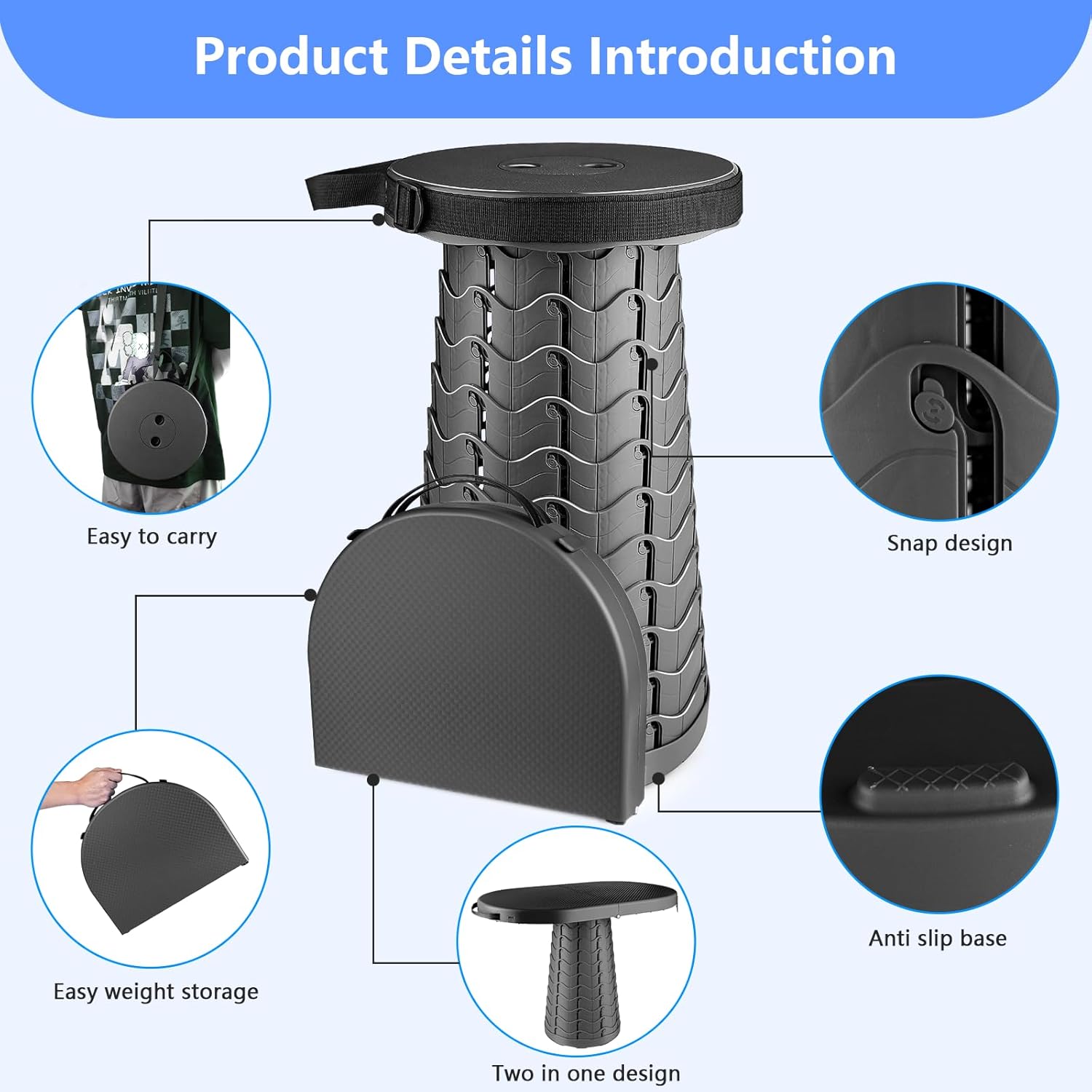 Folding Stool Upgradeable Folding Stool 440lb Load Capacity 2-in-1 Lightweight Portable Stool with Table Easy to Fold Outdoor Office, Picnic, Garden, BBQ, Party, Leisure Camping