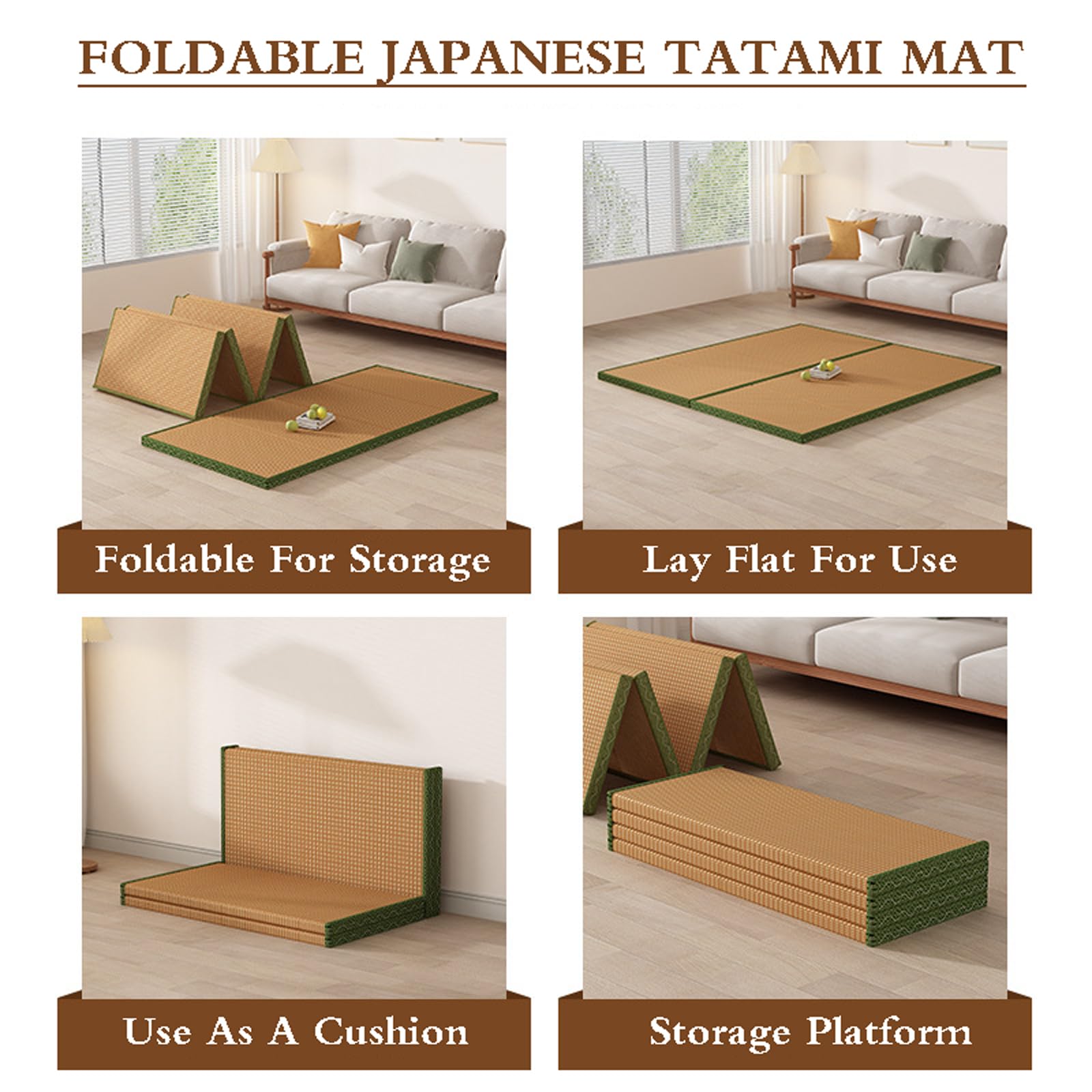 Faltbare Japanische Tatami-Matte, Rutschfest, für Wohnzimmer, Schlafzimmer, Meditation