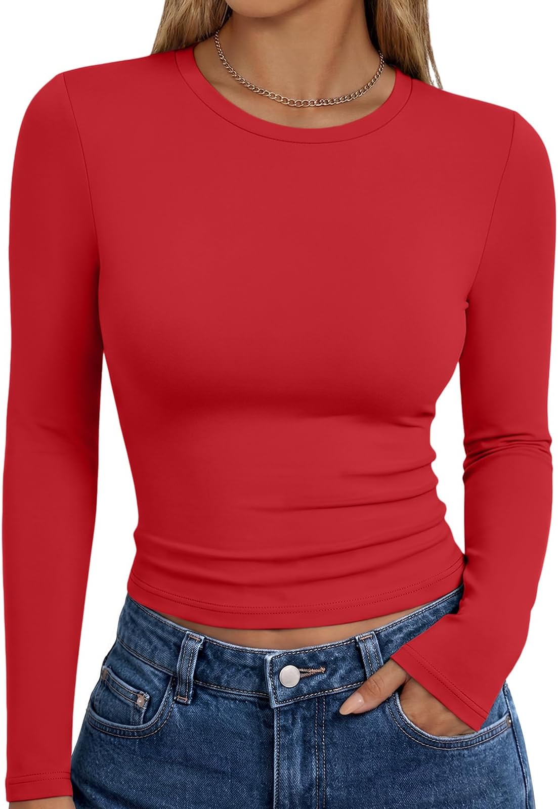 Trendy Queen Womens Long Sleeve T Shirts Fall Fashion Basic Y2K Tops 2026 | Buttery-Soft, Super Stretchy, Fitted Cute Tops, Going Out Basic Tees, Compression Underscrubs Shirts