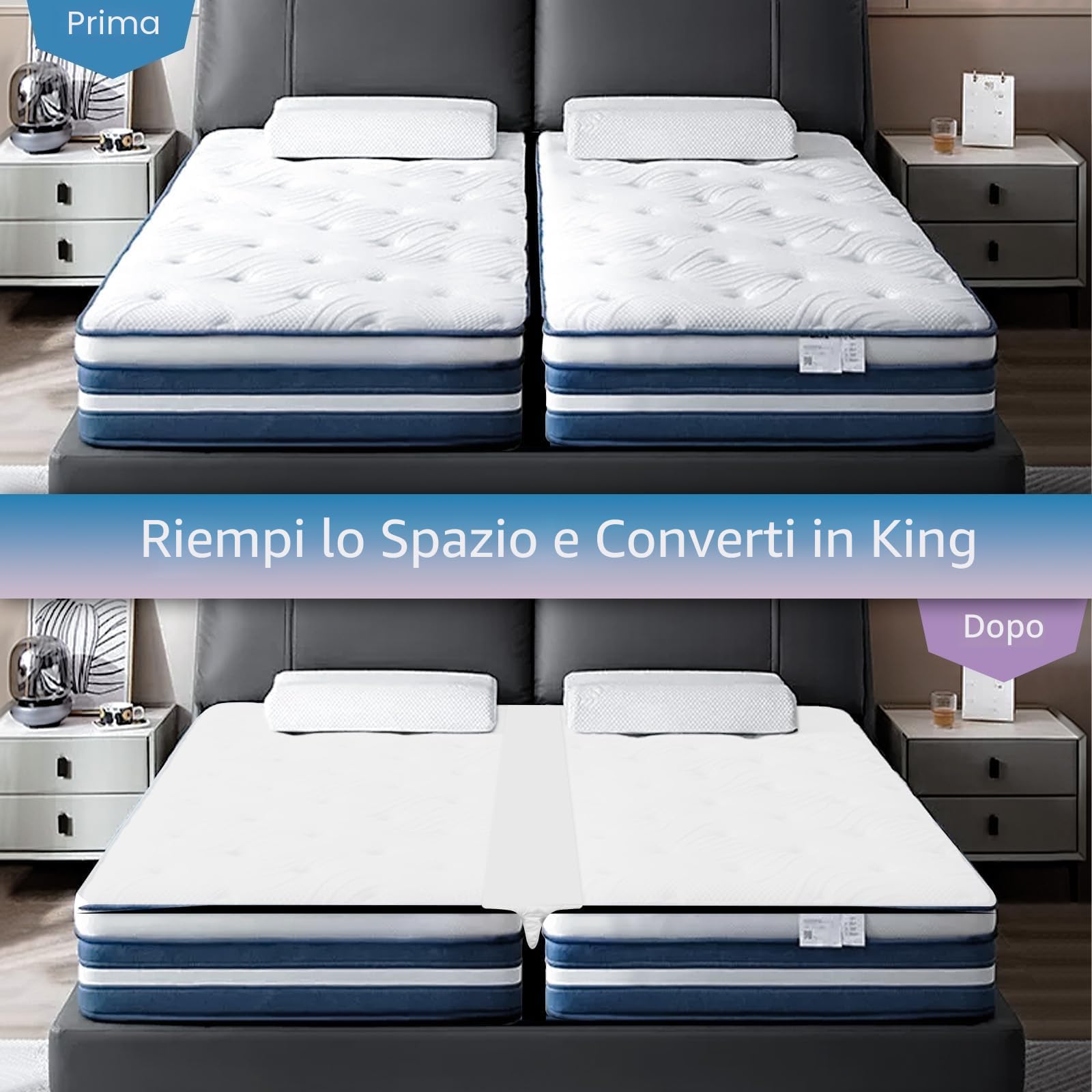 HOMCA Ponte per Letto Materassi - 200x190cm Unisci Materassi Singoli In Matrimoniale, Kit Ponte Letto Extra Largo Lenzuola Aggiuntive, 3 Cinghia per Materasso Regolabile, Cuneo per Materassi