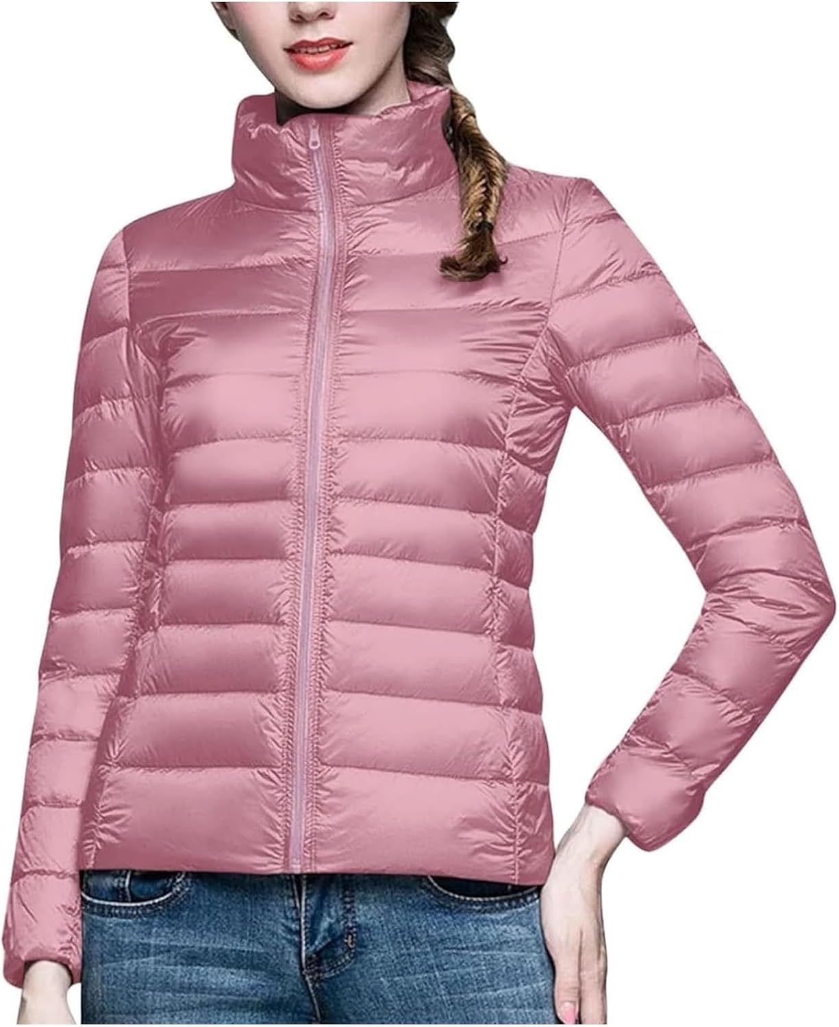 LIYUN Winter Jacket, Women's Transition Jacket, Lightweight Quilted Jacket, Winter Warm Down Jacket, Autumn Zip, Puffer Jacket, Women's Quilted Coat With Pockets(Pink,6X-Large)