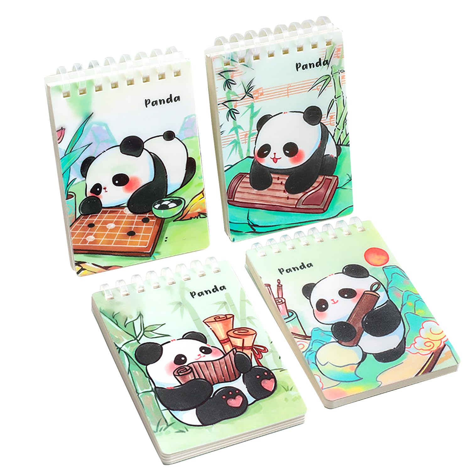YIHUANYIFA 4pcs Small Notebooks Pocket Top Bound Spiral Panda Notepads 4.2x2.9inch 120Pages Tiny Memo Pads Memo Notepads for Home, College, Office,