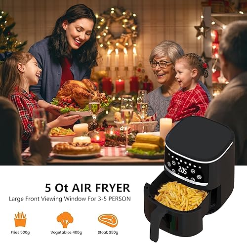 Miniatura 4 de Freidora de aire 8 en 1 de 1500 W con ventana de visión transparente, freidora de aire de acero inoxidable de 5 cuartos de galón, control de