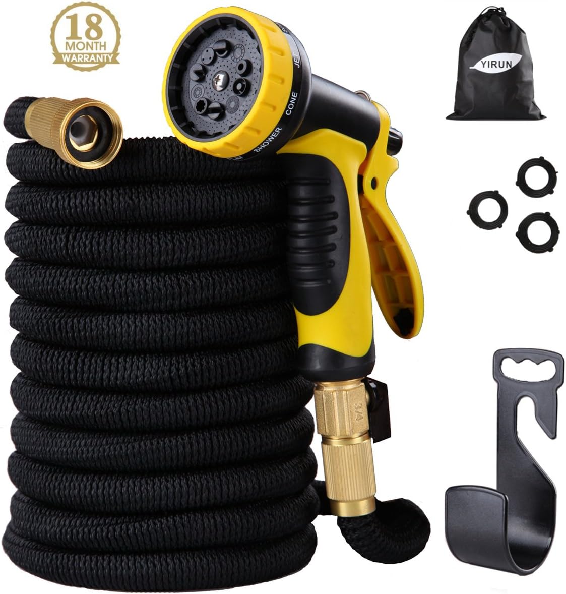 Garden Hose - Expandable Water Hose, 75ft Flexible Expanding Hose Pressure Water Hose with 3/4" Brass Fittings & Triple Layer Latex Core & Latest Improved Extra Strength Fabric