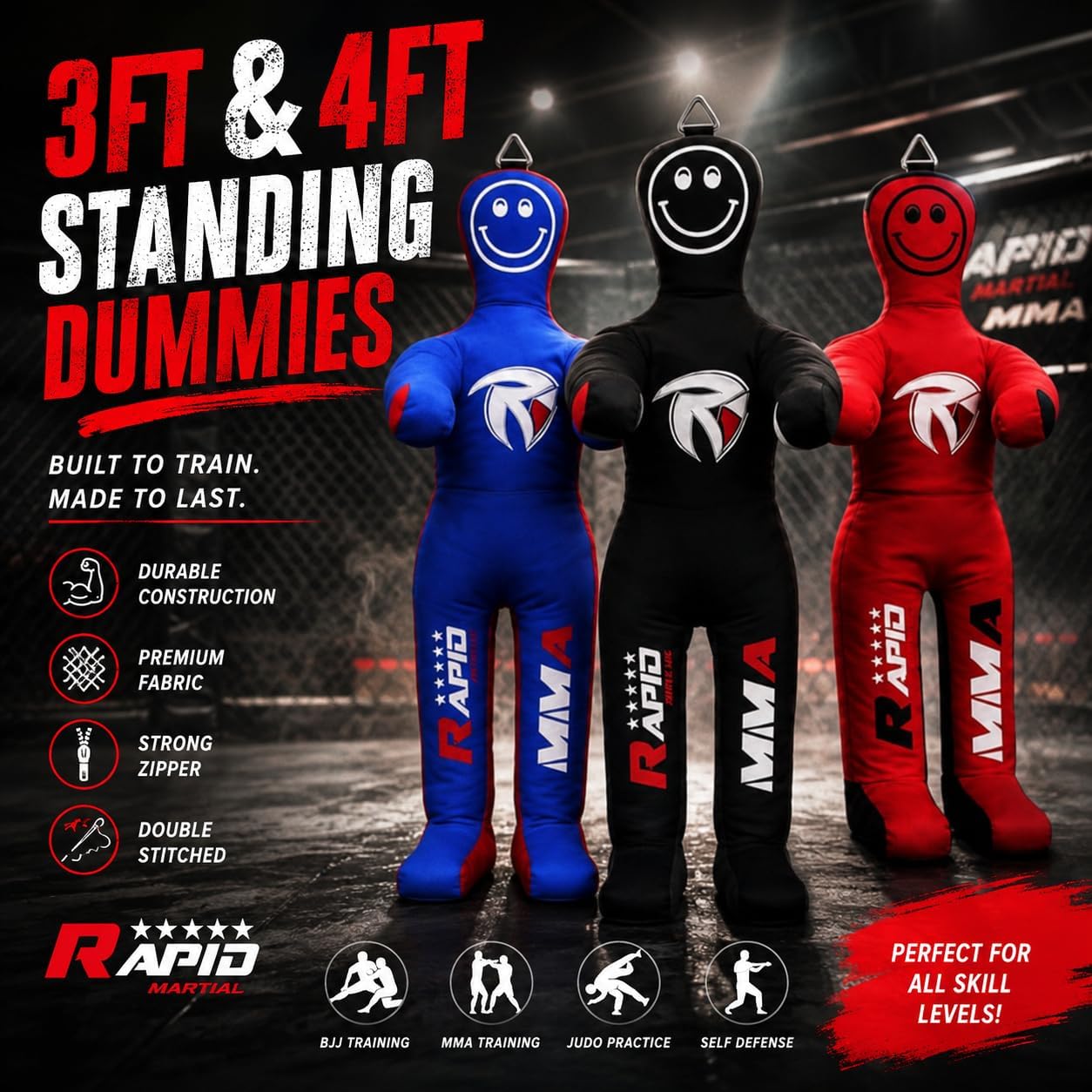 Kids Grappling Dummy Unfilled – Wrestling, BJJ, MMA Training Dummy for Kids with Moveable Arms & Legs – Durable Punching & Sparring Dummy for Practice