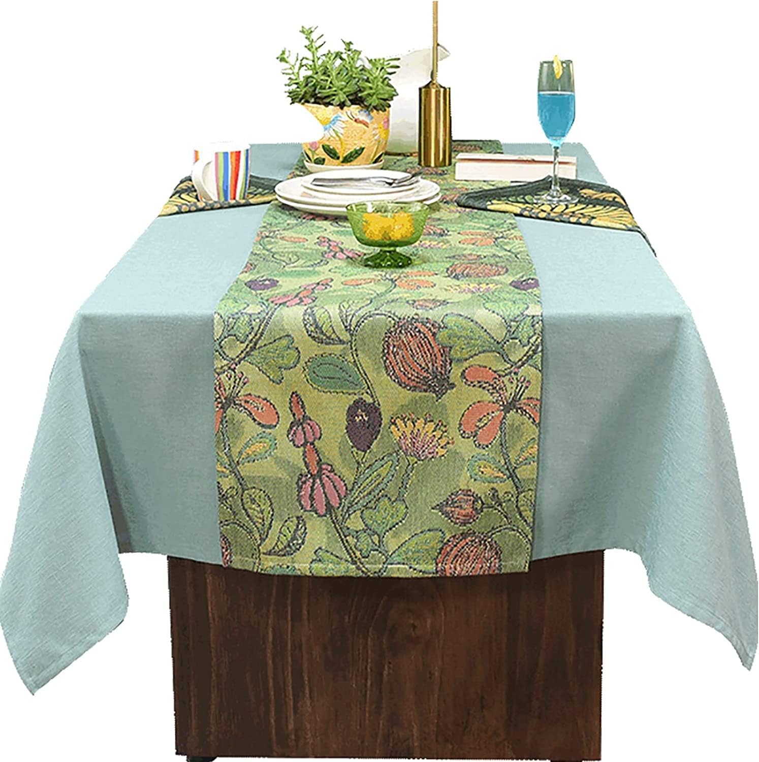 Table Runner,Vintage Table Runner,Christmas Decoration Table Runner Green Plant Elements Table Mat, Handcrafted Wedding Home Dining Table Christmas Decoration Table Flag(35cm x 140cm)