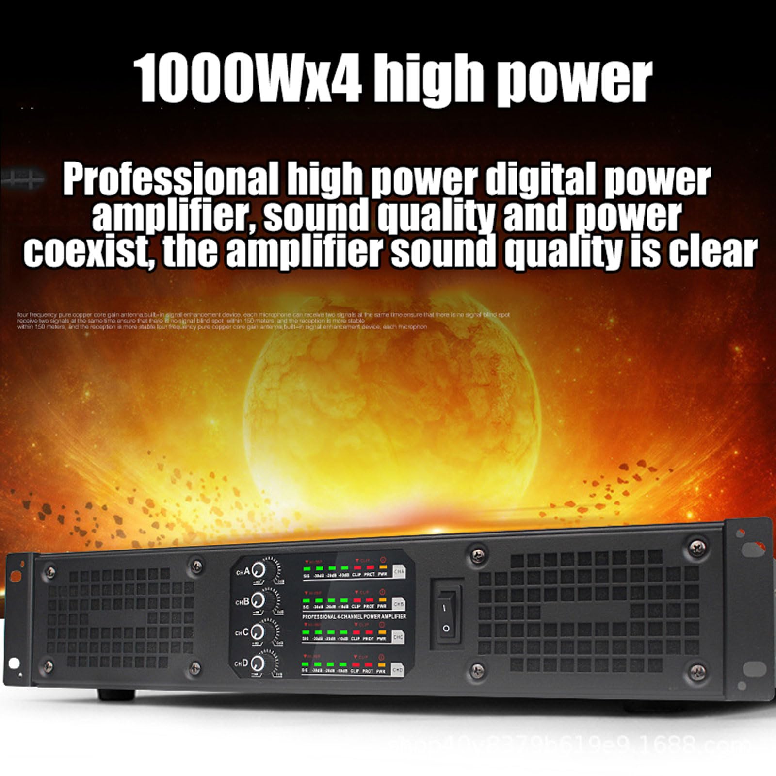 Amplificatore Audio Professionale da 1000 W X 4, Amplificatore di Potenza per La Casa con Luci a Spettro LED, Uscita Indipendente a 4 Canali, 2 Ventole di Raffreddamento, per Casa