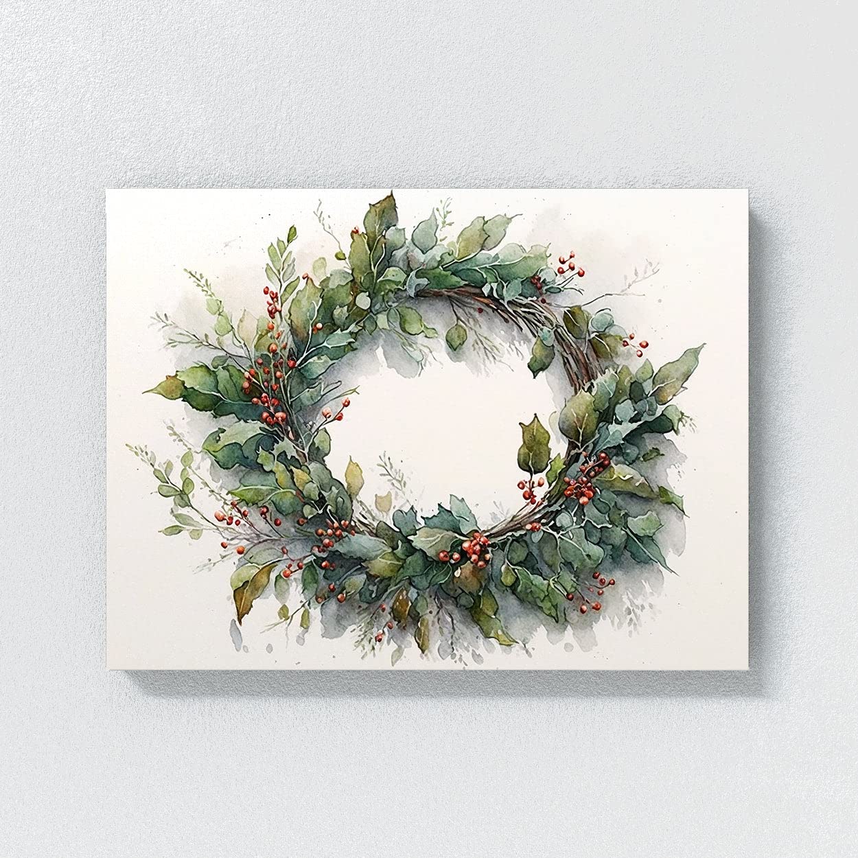 Amazon.com: Sense Canvas Christmas Wreath Watercolor 7 Canvas Art