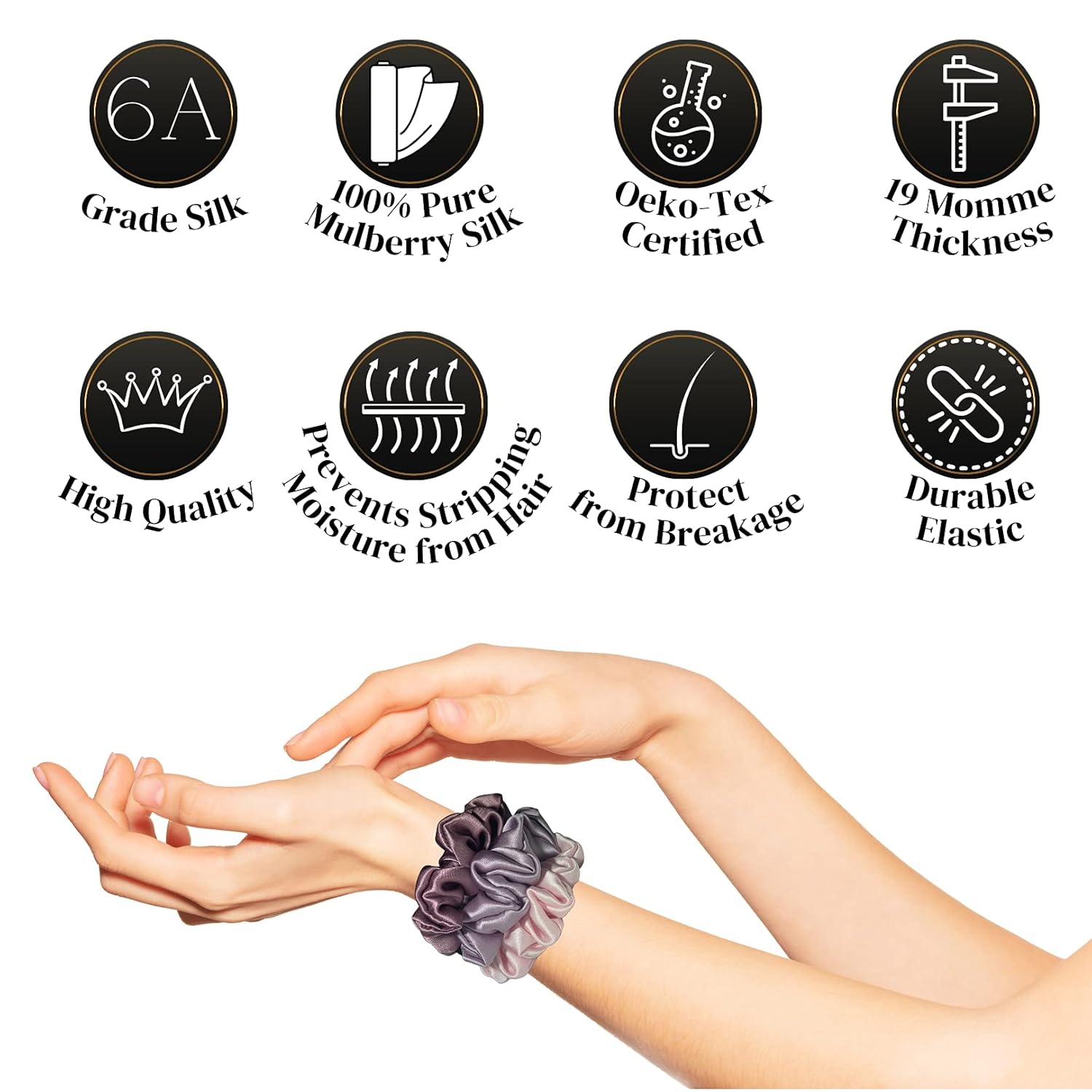 Pure Silk Hair Scrunchies for Woman - Set of 3 Skinny Scrunchies for Hair - Silky Scrunchies for girls - Pro Organic (Baby Pink, Lavender & Mauve)