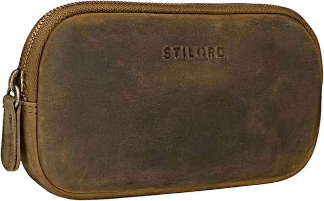 STILORD 'Mike' Vintage skórzane etui o³ówkowe kosmetyczne okulary na pieni±dze klucze idealne jako etui na kosmetyki skórzane etui na makija¿, Kolor:¶redni br±z