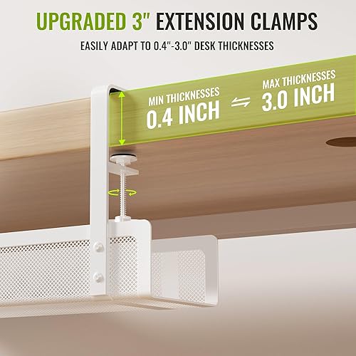 Miniatura 4 de Paquete de 2 bandejas de organización de cables debajo del escritorio, bandeja de organización de cables sin taladros abiertos de 27.6 pulgadas,