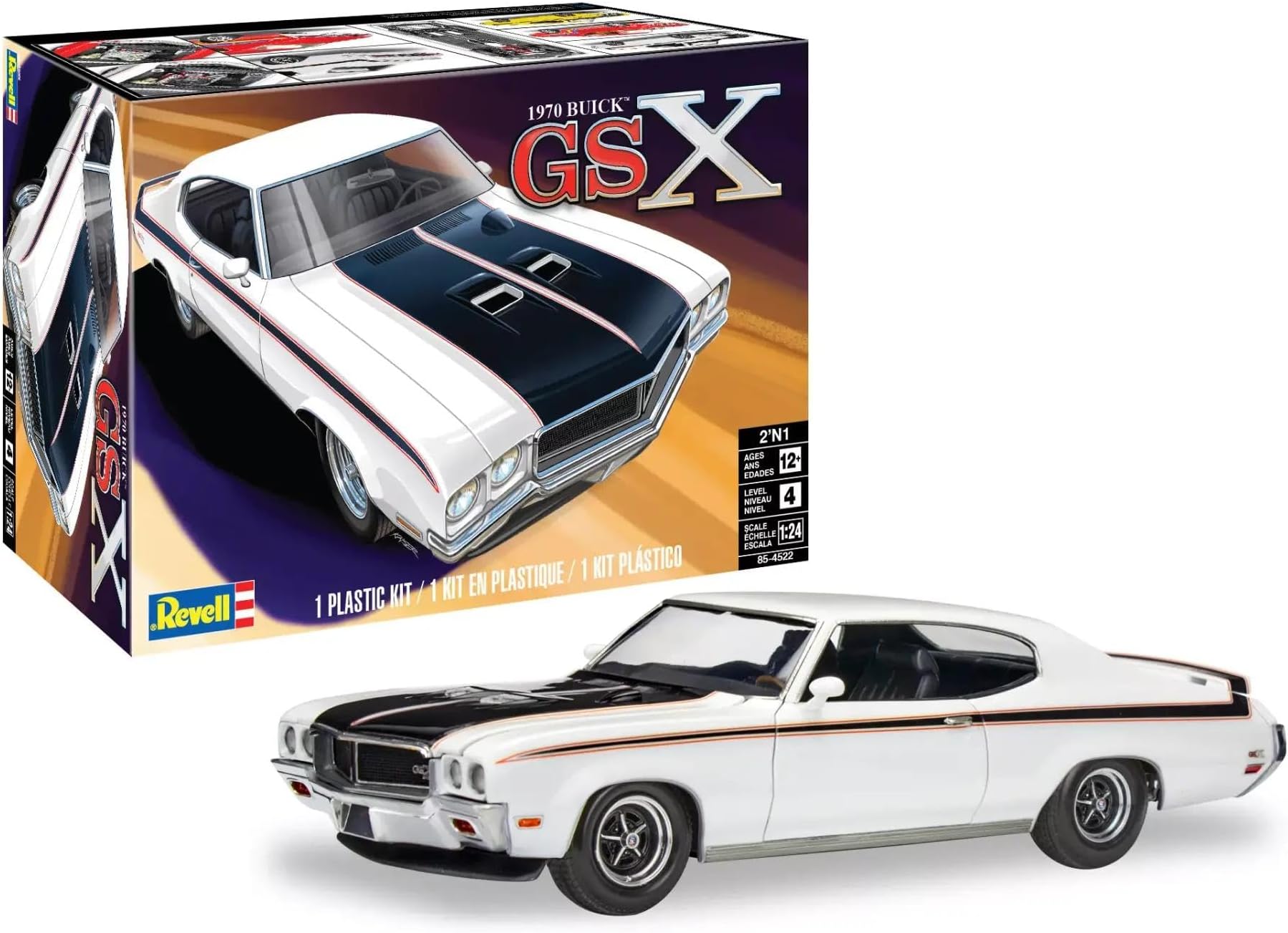 85-4522 1970 Buick GSX 2N1 Model Car Kit 1:24 Scale 106-Piece Skill Level 4 Plastic Model Building Kit