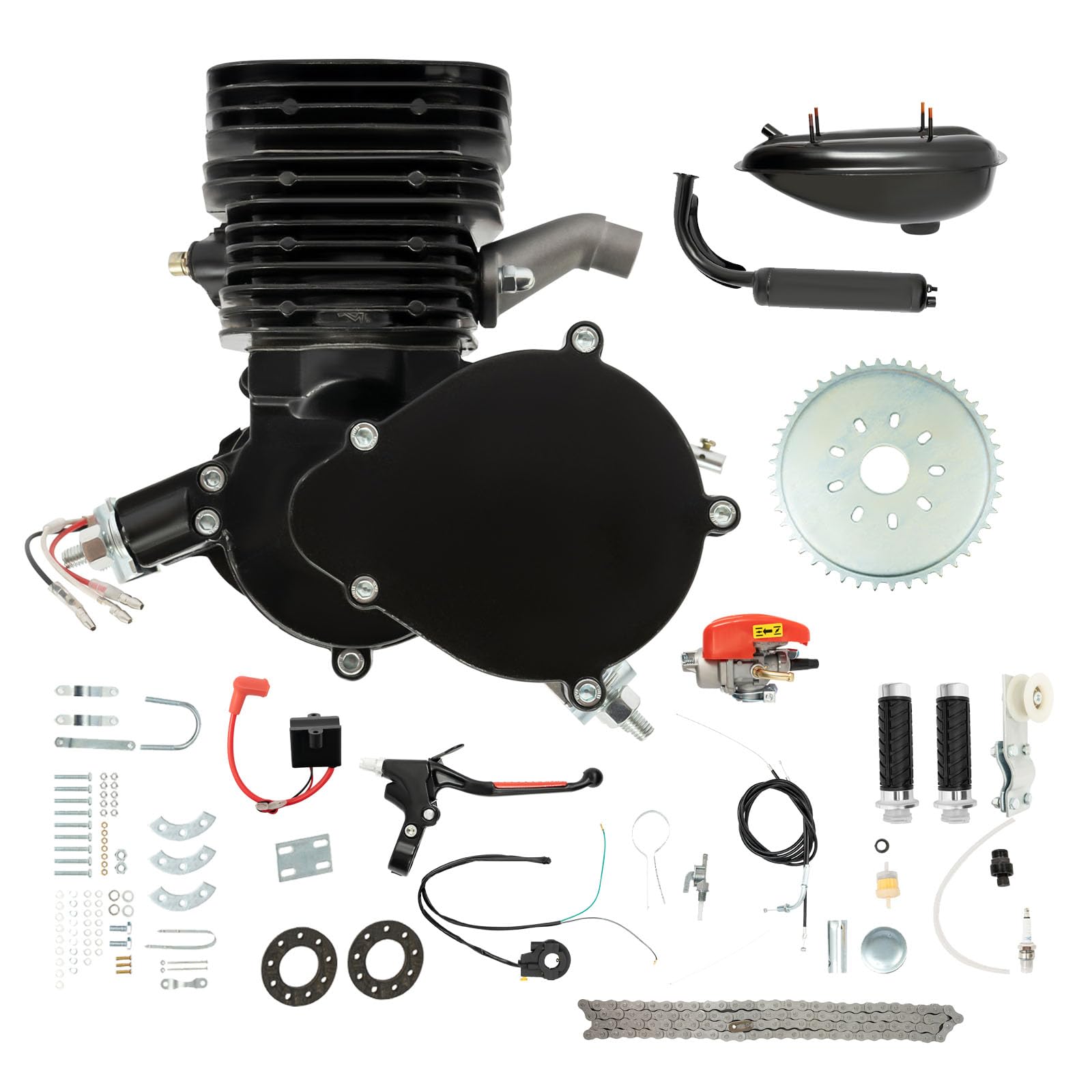 JAYGOVAN 110cc Bicycle Engine Kit, 2-Stroke Gas Motorized Bicycle Conversion Kit Fit for 26" /28" Bikes, Petrol Gas Motor Kit Engine Refit Full Set