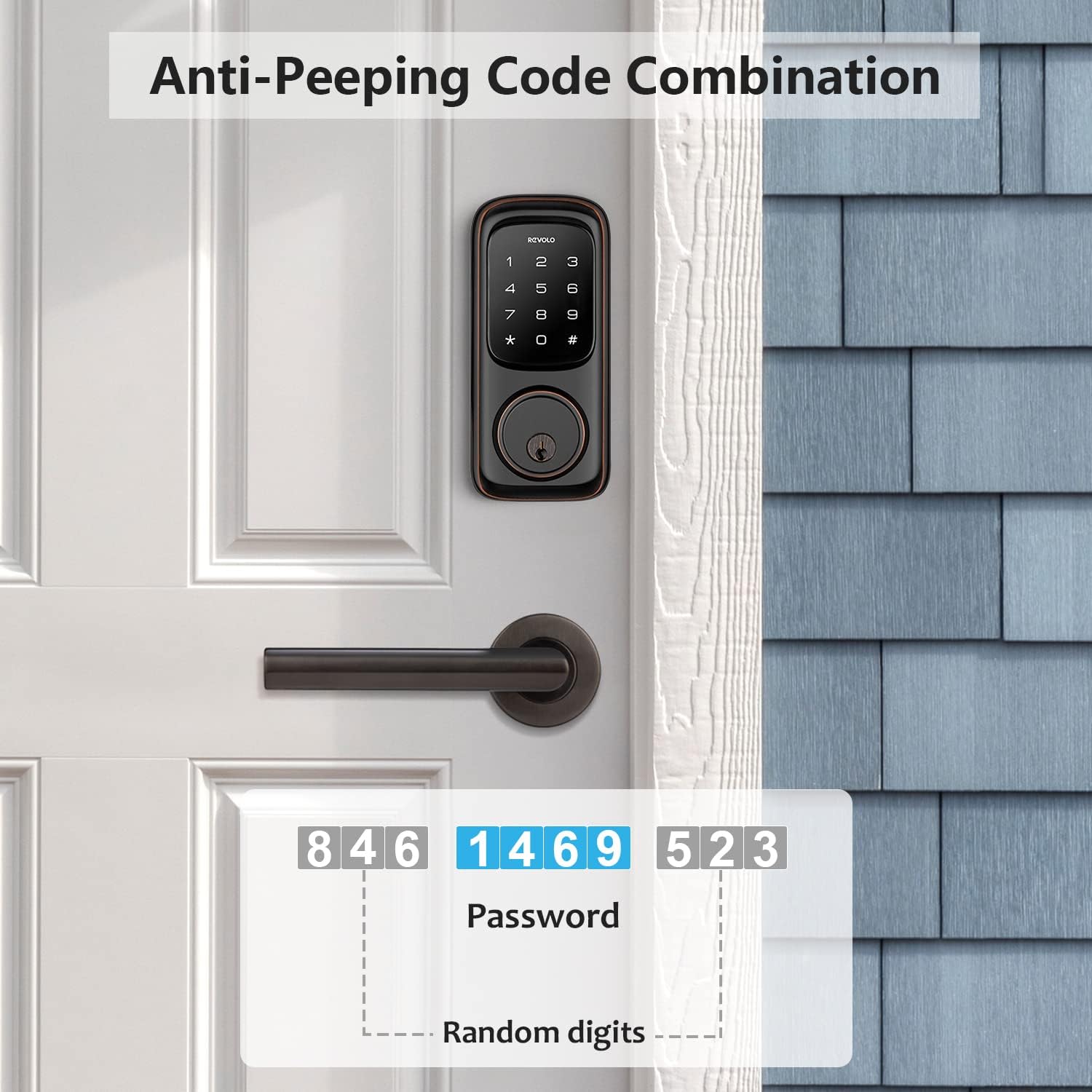 Revolo lock keypad with example of anti-peeking code combination