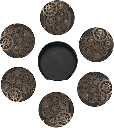 Miniatura 4 de Steampunk - Juego de 6 posavasos mecánicos con soporte, posavasos de cuero, protector de mesa para bar, decoración de tazas, almohadilla para mesa