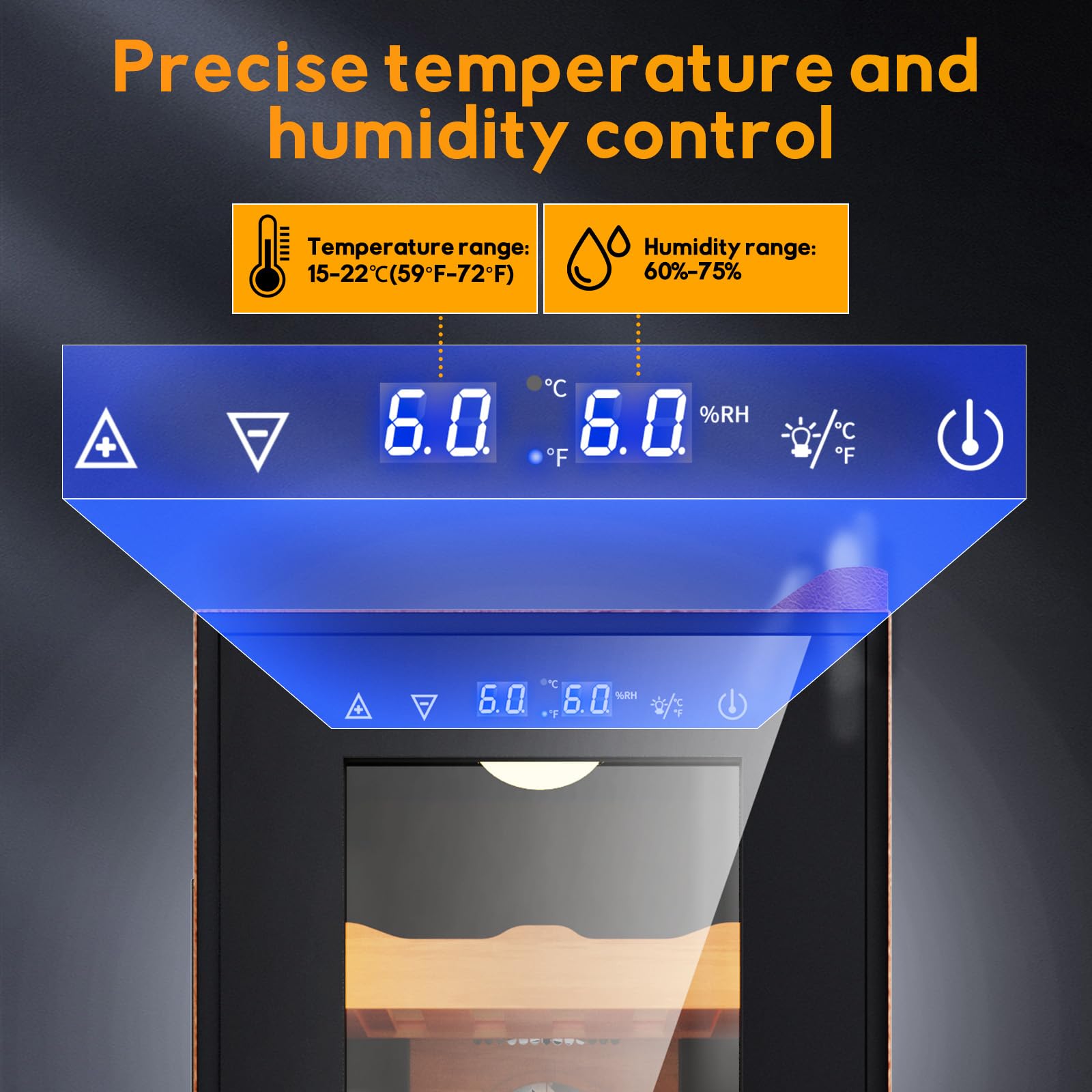 Velieta Upgraded 35l Electric Humidor With Leather, 250 Counts Large Capacity,Thermostatic Electric Cooler Cabinet With Digital LED Screen, Safety Lock,Smart Humidity & Temp Control, Gifts For Men on Fridge.com - View 4