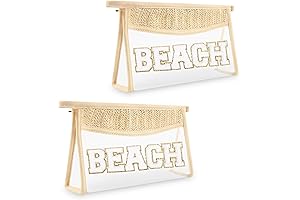 2 PCS Boho Straw Beach Makeup Bags for Women, Uixizq Clear Zipper...