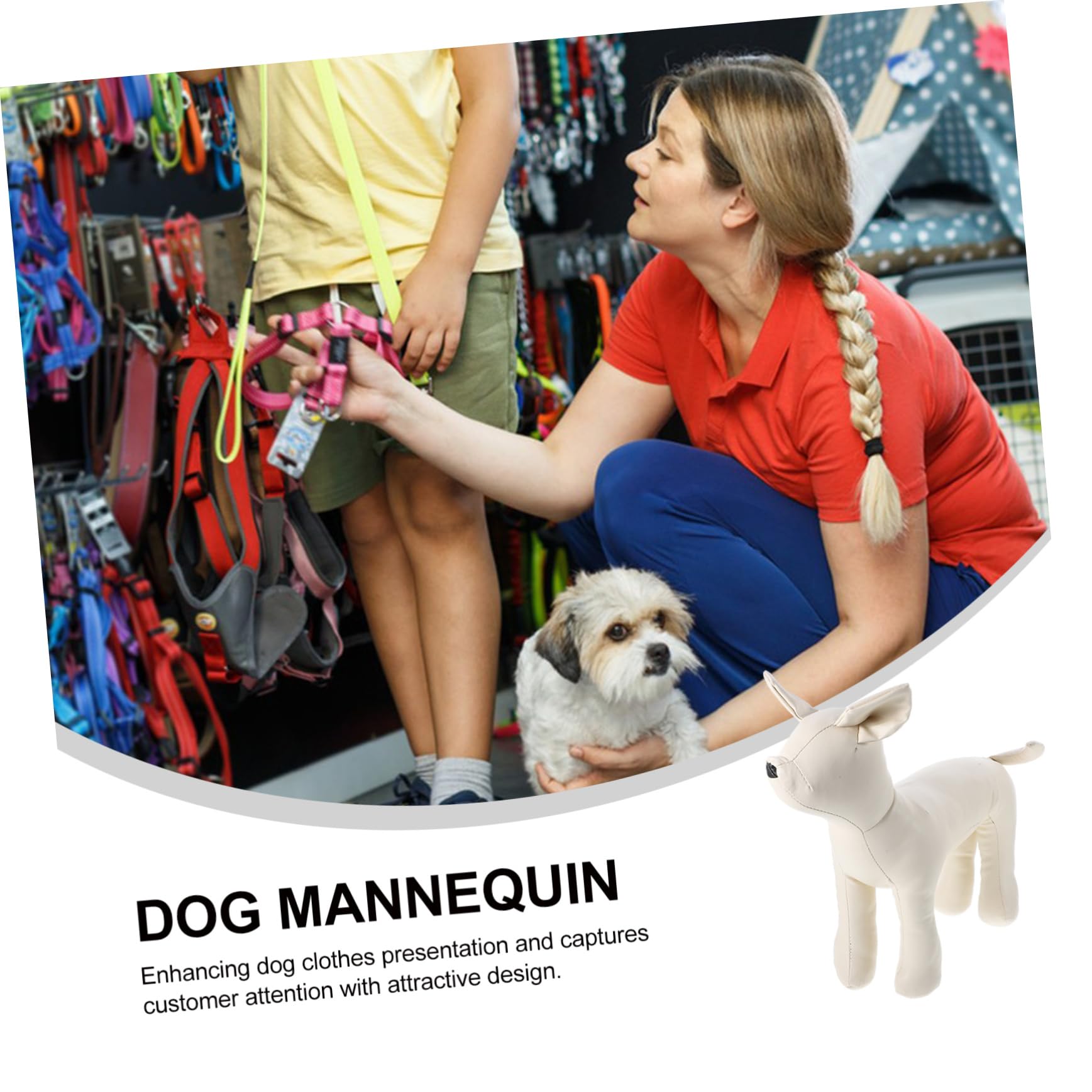 MAGICLULU Sitzende Hunde in Größe S Schaufensterpuppe aus Weißem Leder zur Präsentation von Hundebekleidung und Hundezubehör im Tiergeschäft