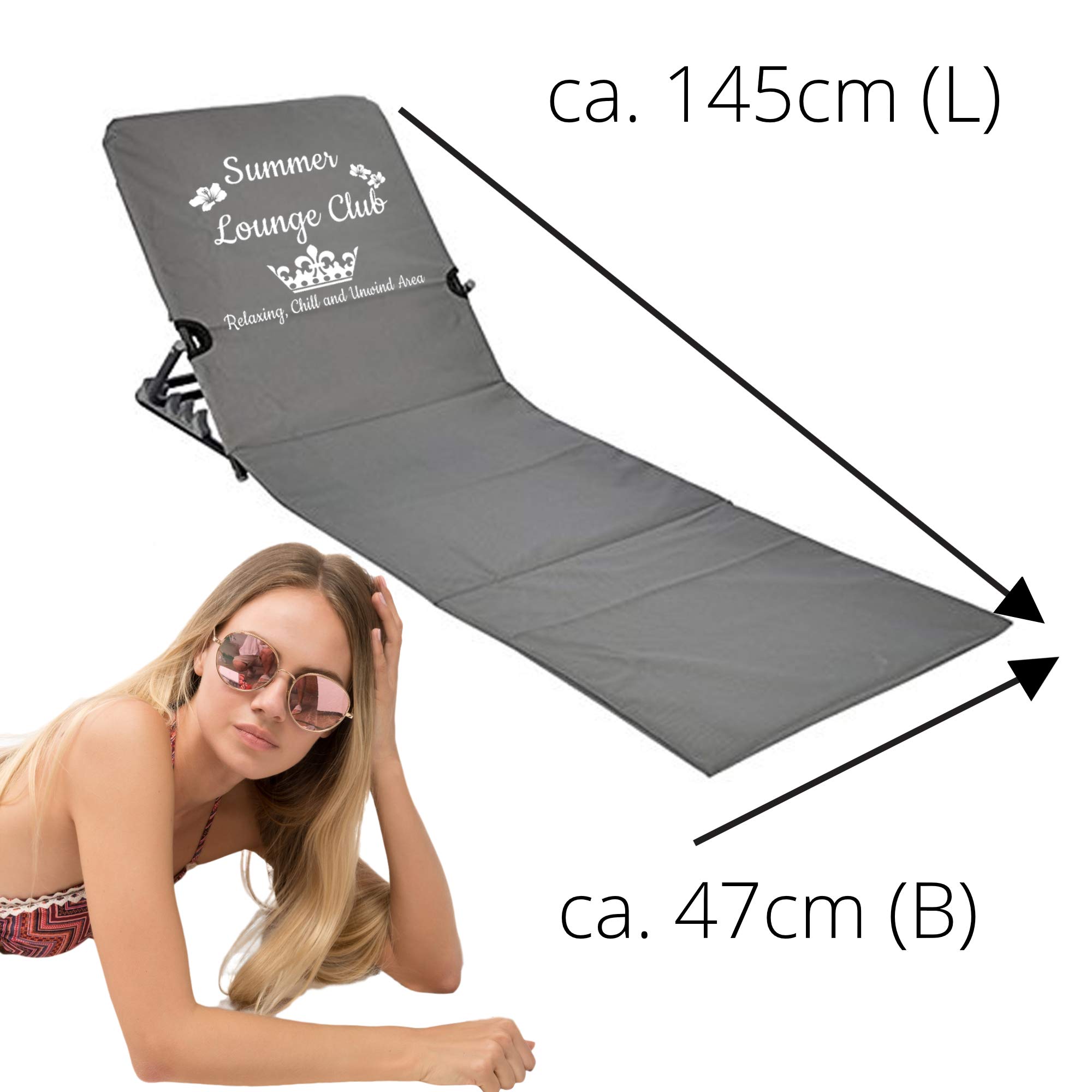 JEMIDI Strandmat Met 4-voudig Verstelbare Rugleuning – Lichtgewicht Ligstoel Voor Strand, Zwembad En Camping, Opvouwbaar, 1,7 Kg, Grijs