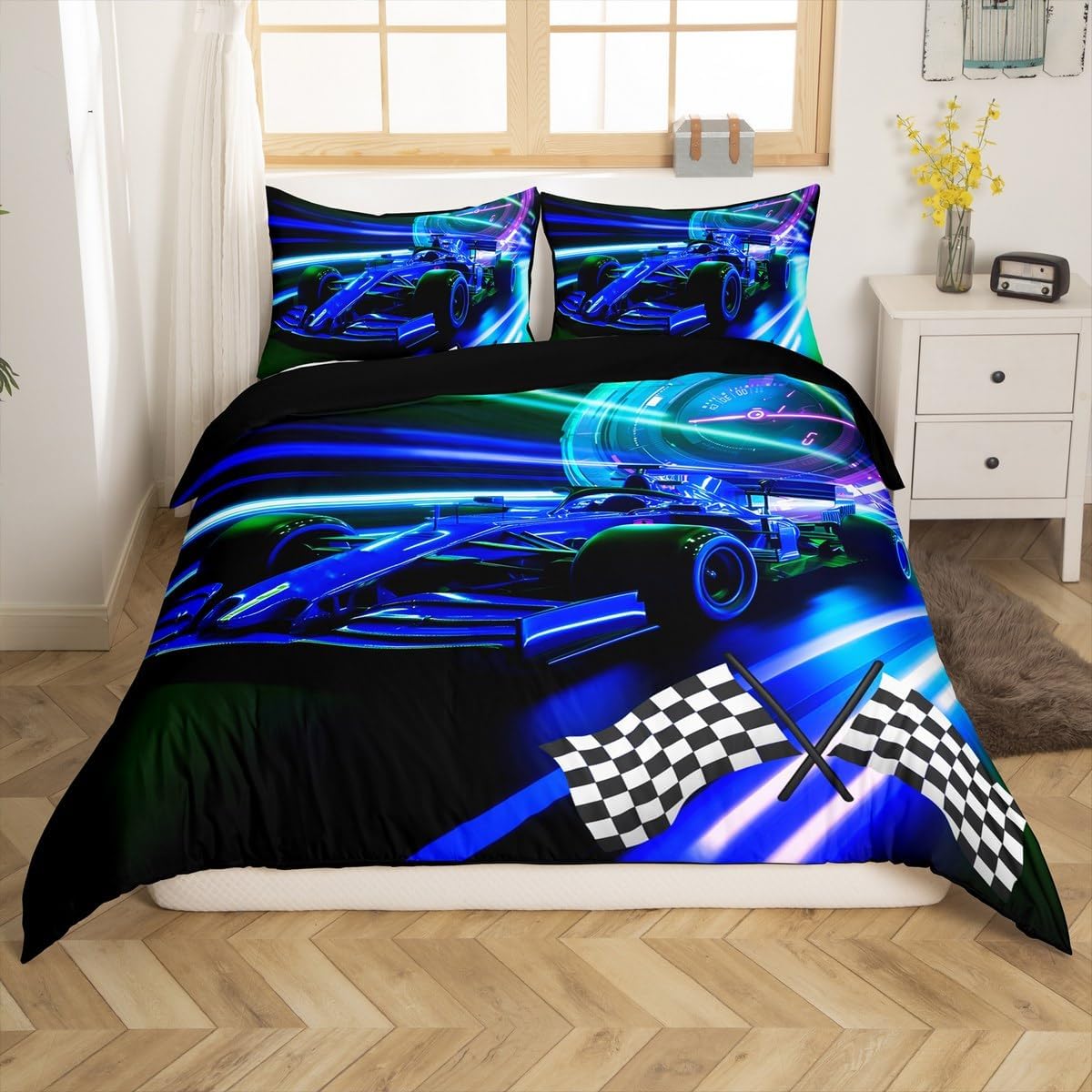 jejeloiu Kids Race Car Duvet Cover Toddler Size, Speed Sports Car Comforter Cover Racing Car Bedding Set Boys Girls Extreme Sports Bedspread Cover Bed Set with 1 Pillow Case (No Comforter)