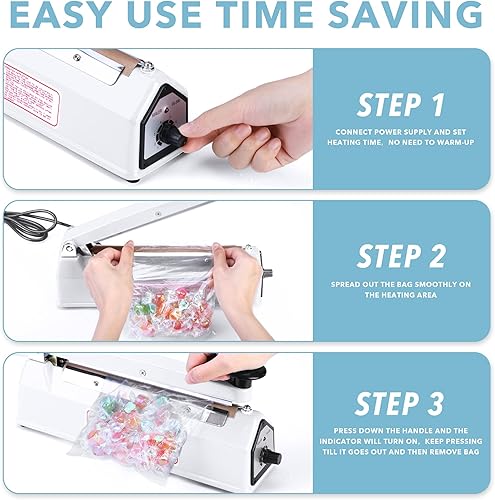 Miniatura 4 de METRONIC Sellador de impulso de 8 pulgadas, máquina selladora térmica manual para bolsas de plástico, selladores de bolsas retráctiles, máquina de