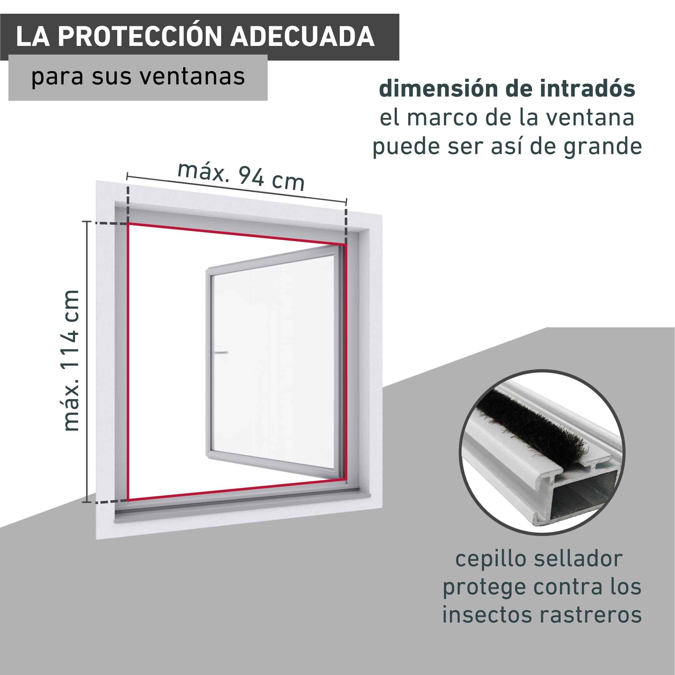 Windhager Mosquitera básica para ventana, marco tensor, mosquitera para ventana, kit de montaje 100 x 120 cm, color blanco, 04504