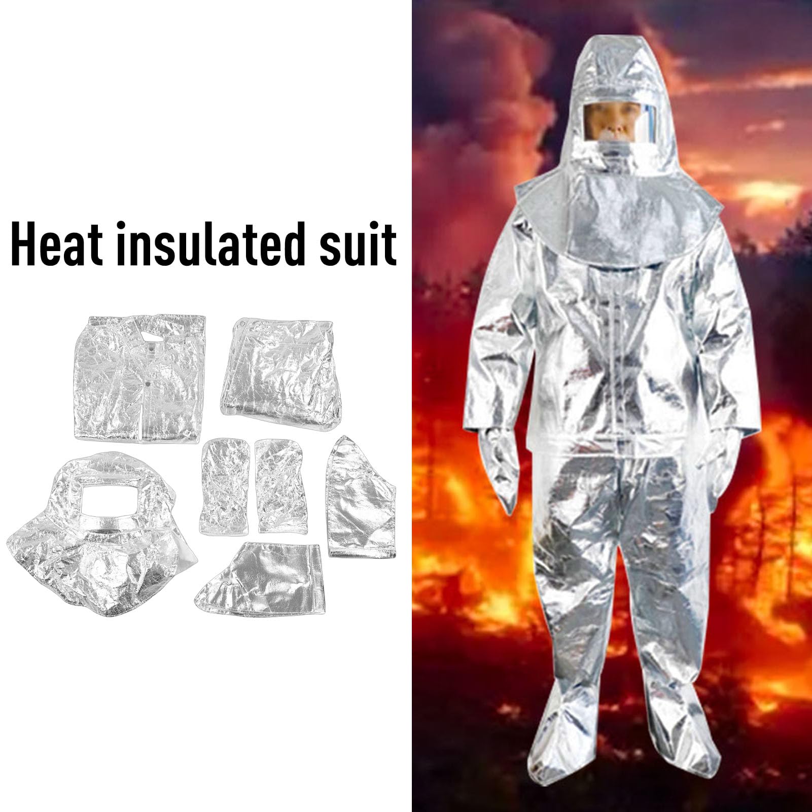 banapoy Traje con Aislamiento Térmico Ropa Ignífuga, 1000-1200 ℃ Ropa con Aislamiento de Radiación Térmica Ignífuga a Prueba de Llamas Dividida, para Protección contra Incendios