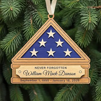 Memorial Christmas Ornament - Patriotic Folded Flag Ornament, Military Ornaments for Christmas Tree, Personalized Christmas Ornaments, Veteran Gifts for Family